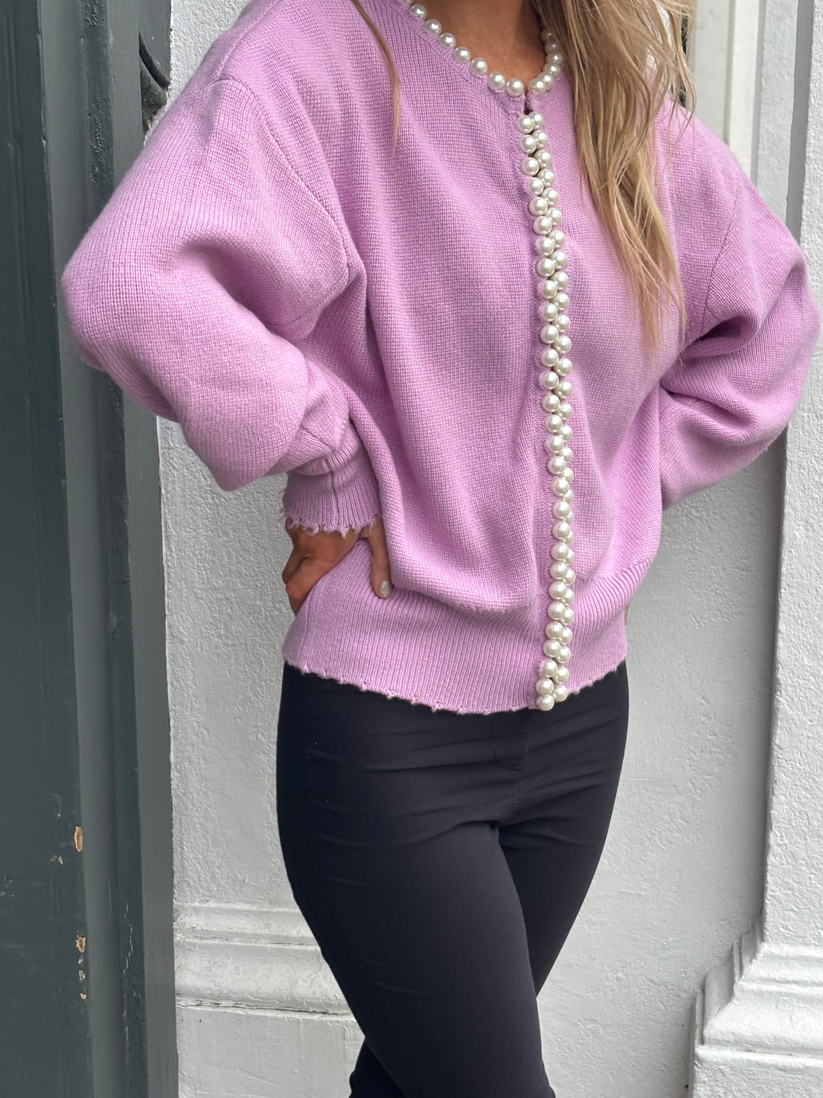 Essentiel Antwerp Ideas Knit Beaded Cardi in Lilac Cloud