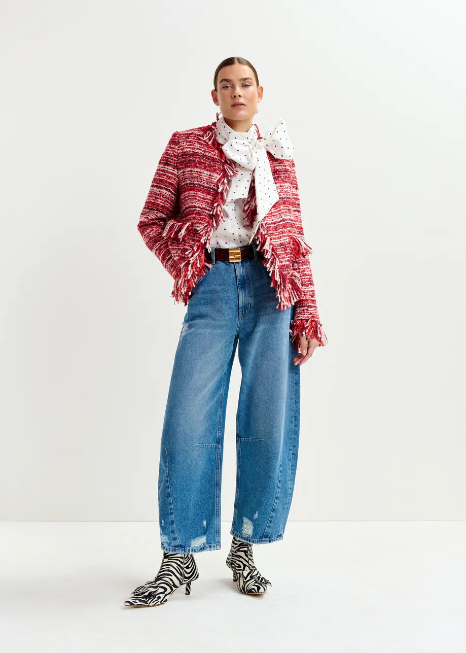 Essentiel Antwerp Iskra Fringed Jacket in Santa Claus