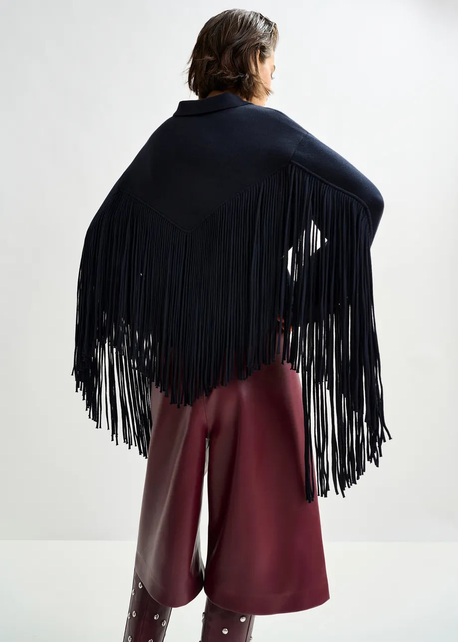 Essentiel Antwerp Istern Jacket with Fringes in Navy