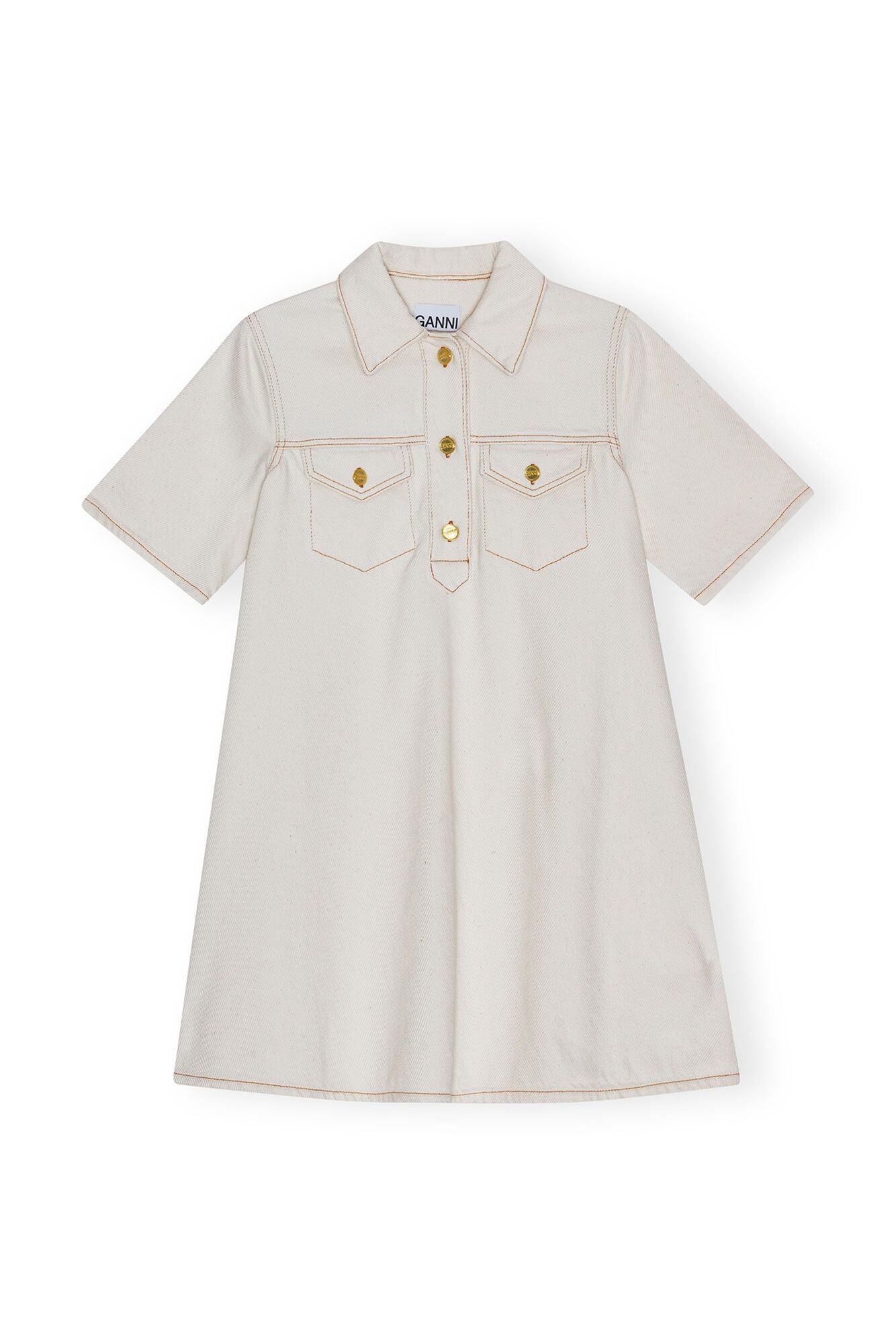 GANNI J1454 Heavy Denim Mini Dress in Egret