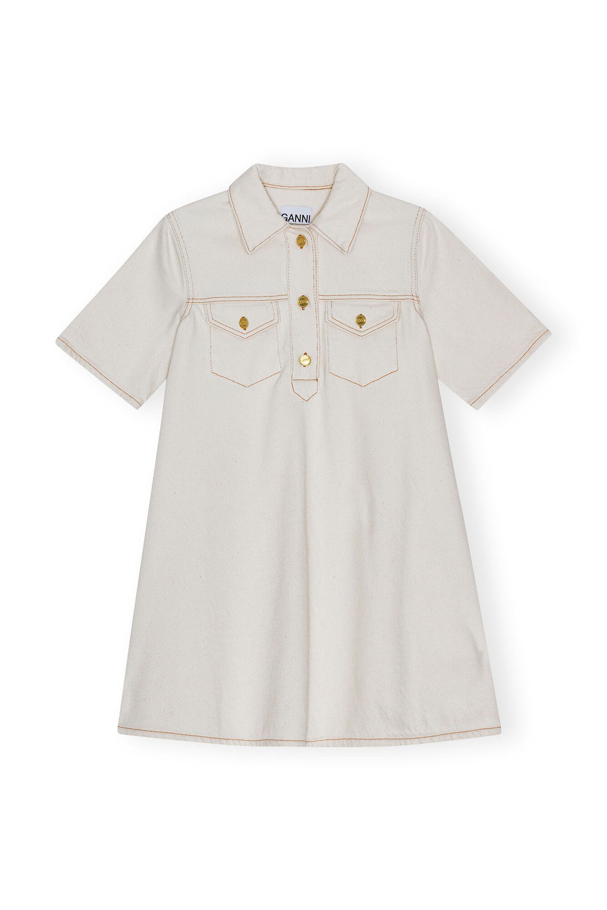 GANNI J1454 Heavy Denim Mini Dress in Egret