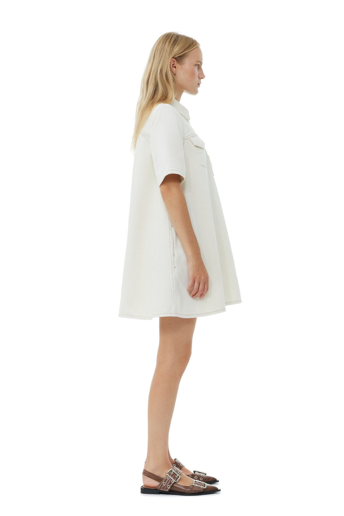 GANNI J1454 Heavy Denim Mini Dress in Egret
