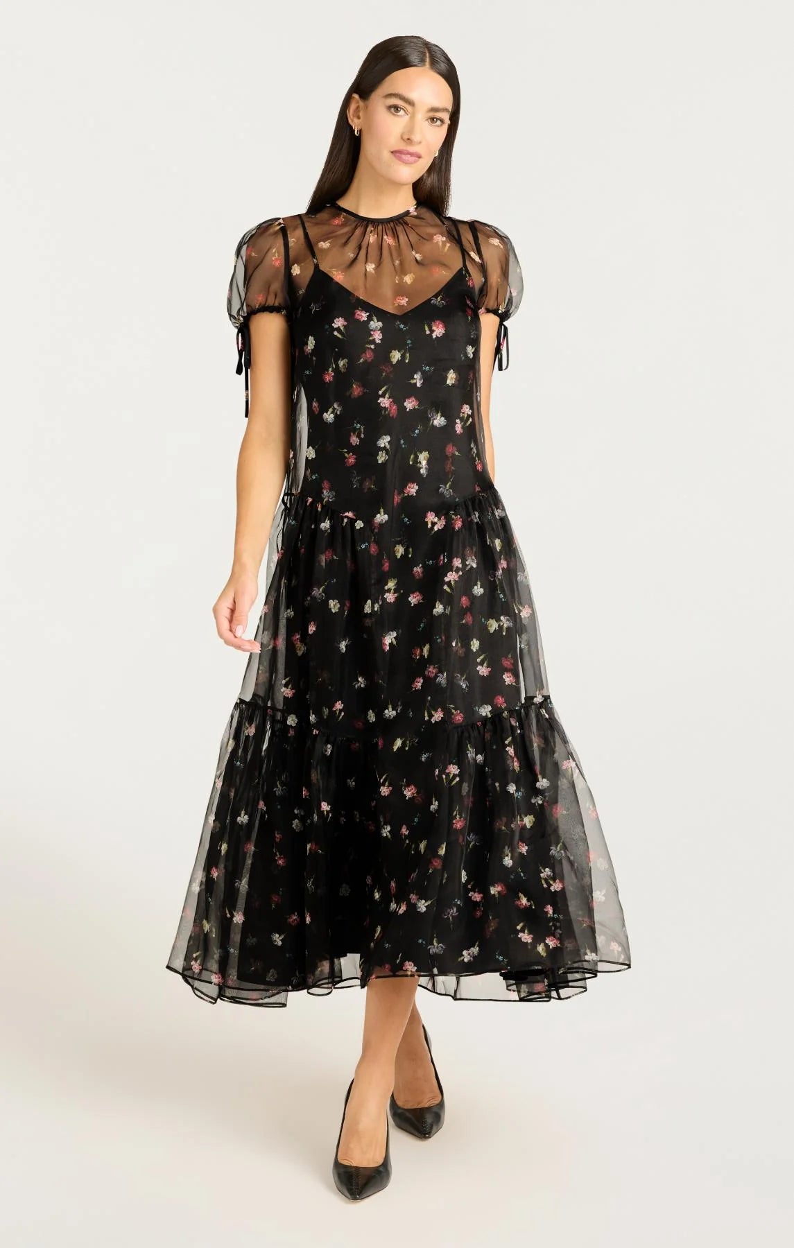 Cinq à Sept Tumbling Carnation Kaida Dress in Black