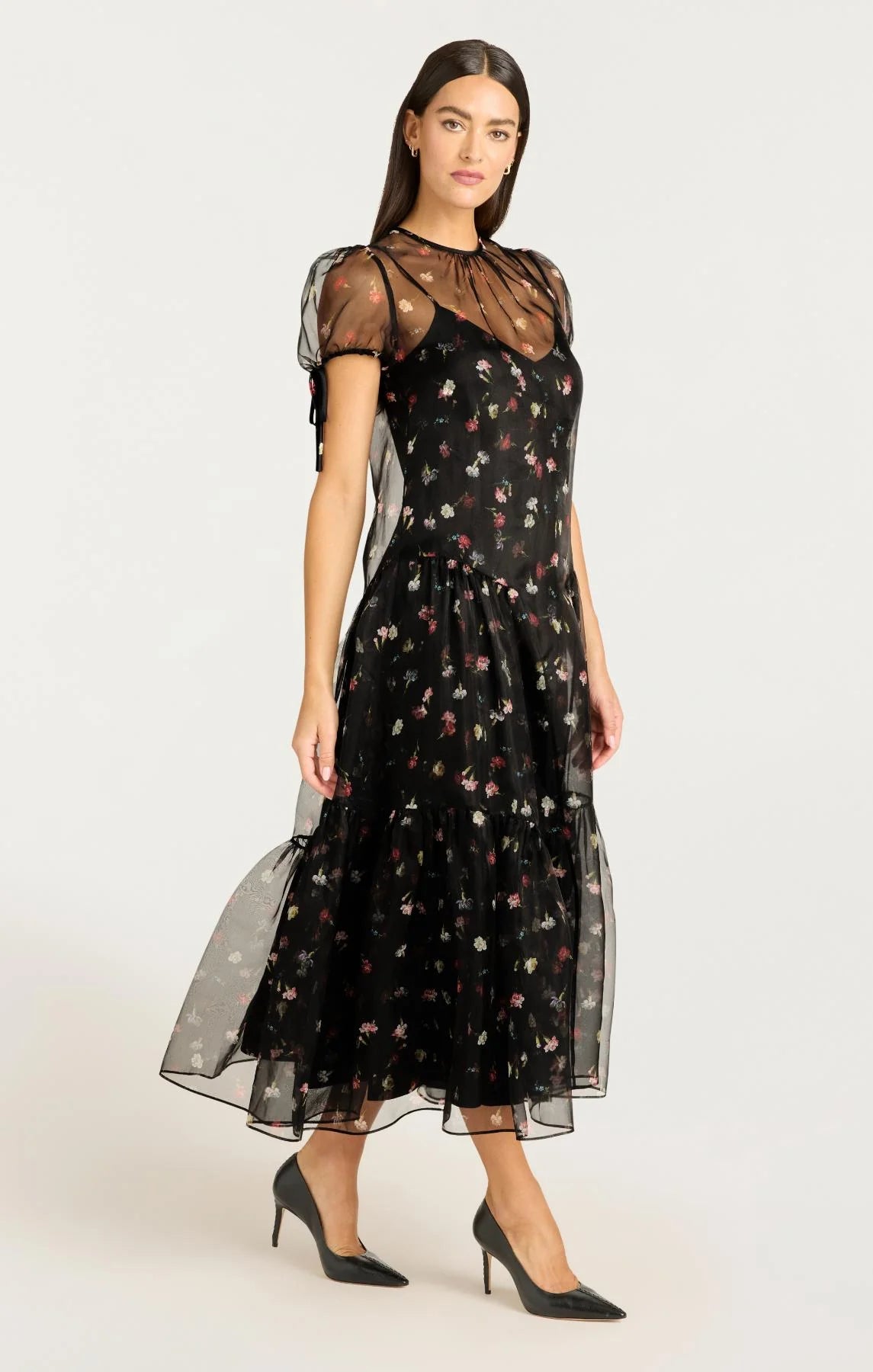 Cinq à Sept Tumbling Carnation Kaida Dress in Black