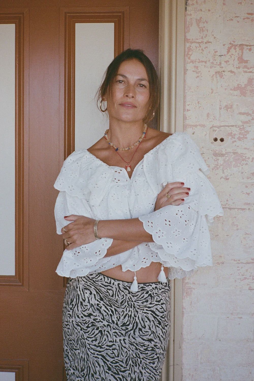 RIXO Caserta Top in Ivory
