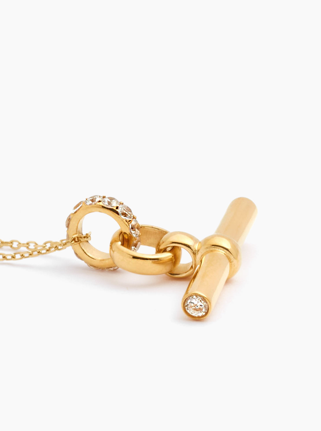 Tilly Sveaas Small Jewelled T Bar on Gold Trace Chain