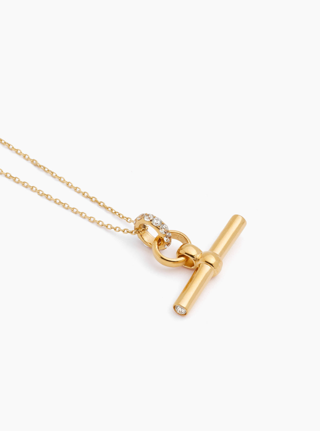 Tilly Sveaas Small Jewelled T Bar on Gold Trace Chain