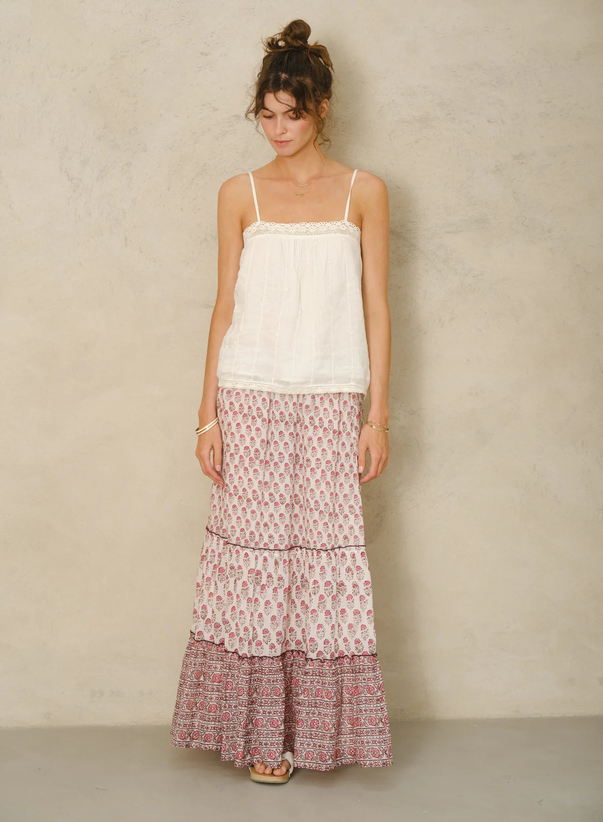 M.A.B.E Kiki Print Maxi Skirt in Pink
