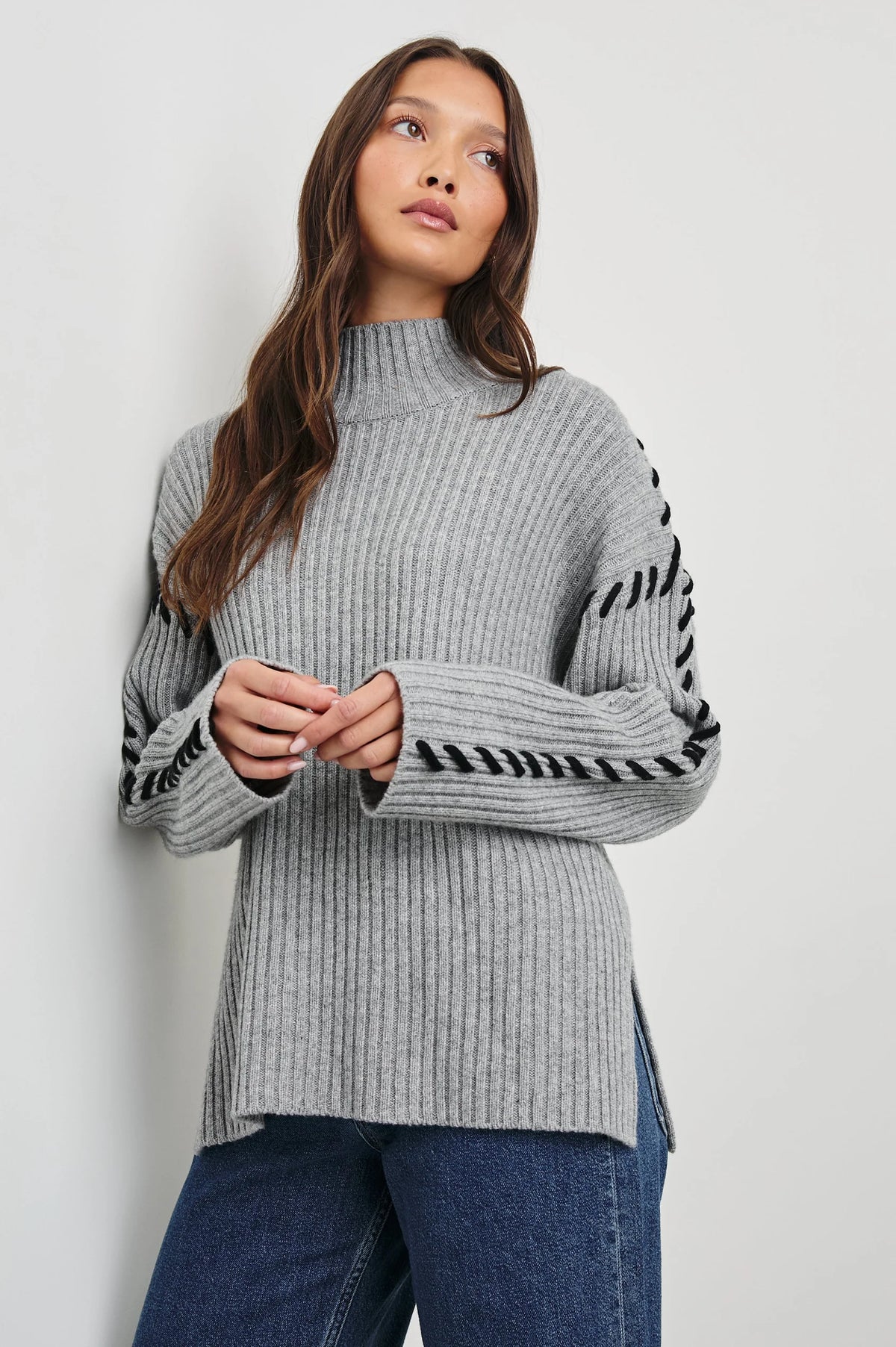 RAILS Liam Roll Neck Knit in Heather Grey