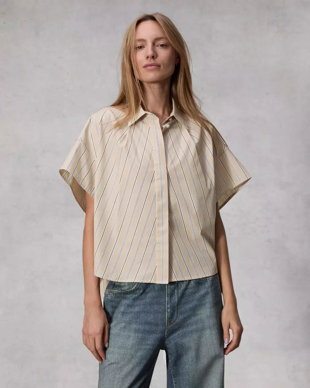 R&B Martha Poplin Shirt in Khaki Stripe