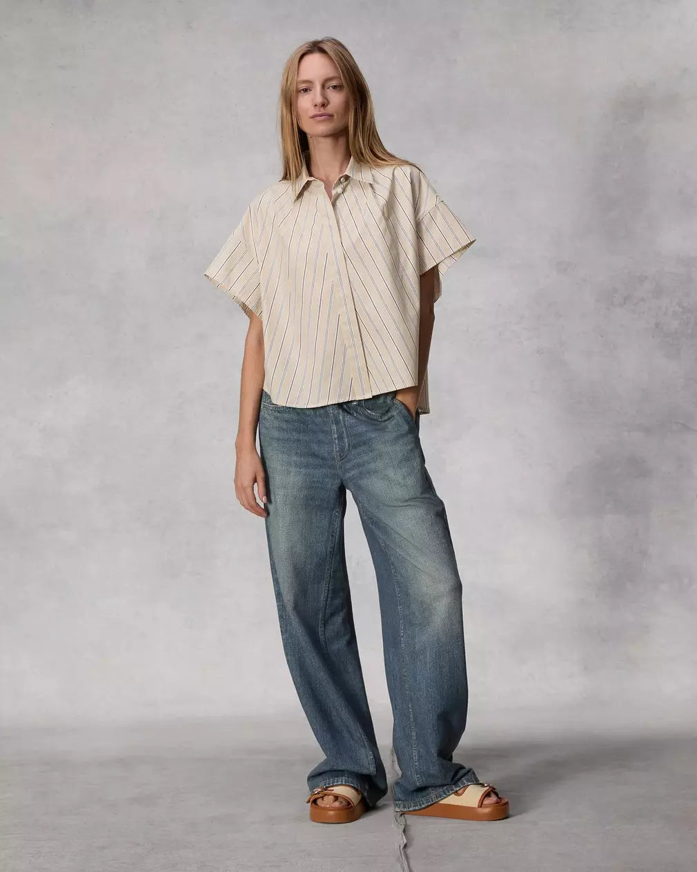 R&B Martha Poplin Shirt in Khaki Stripe