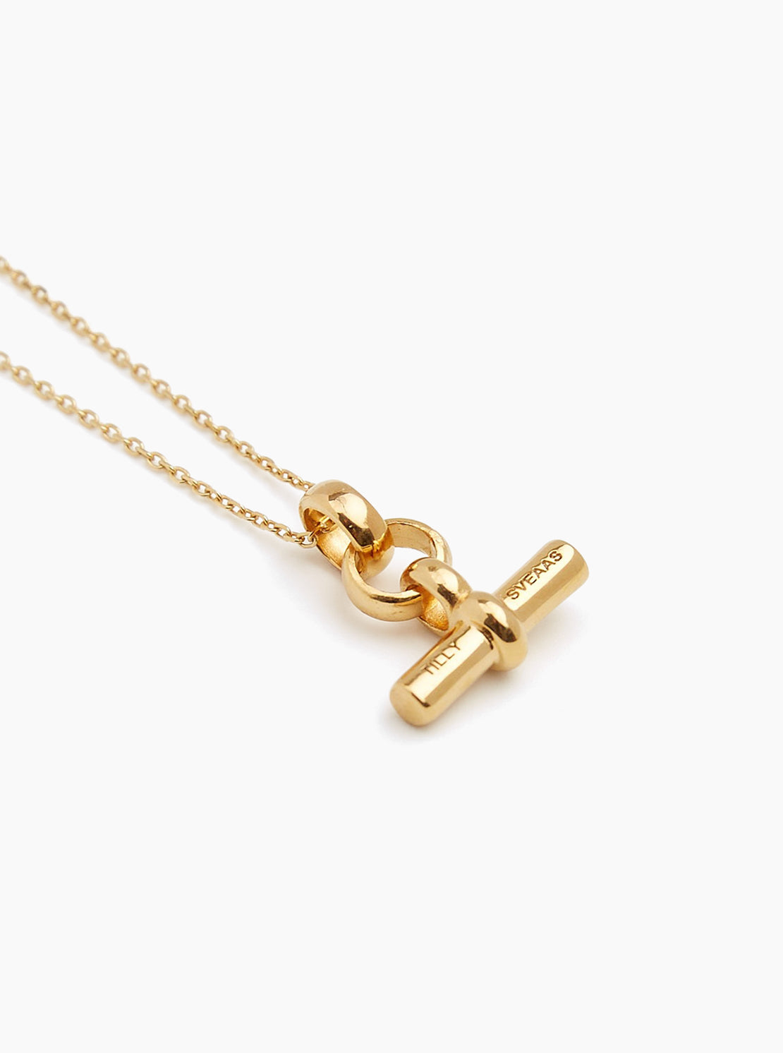 Tilly Sveaas Mini Gold T Bar Necklace on Trace Chain