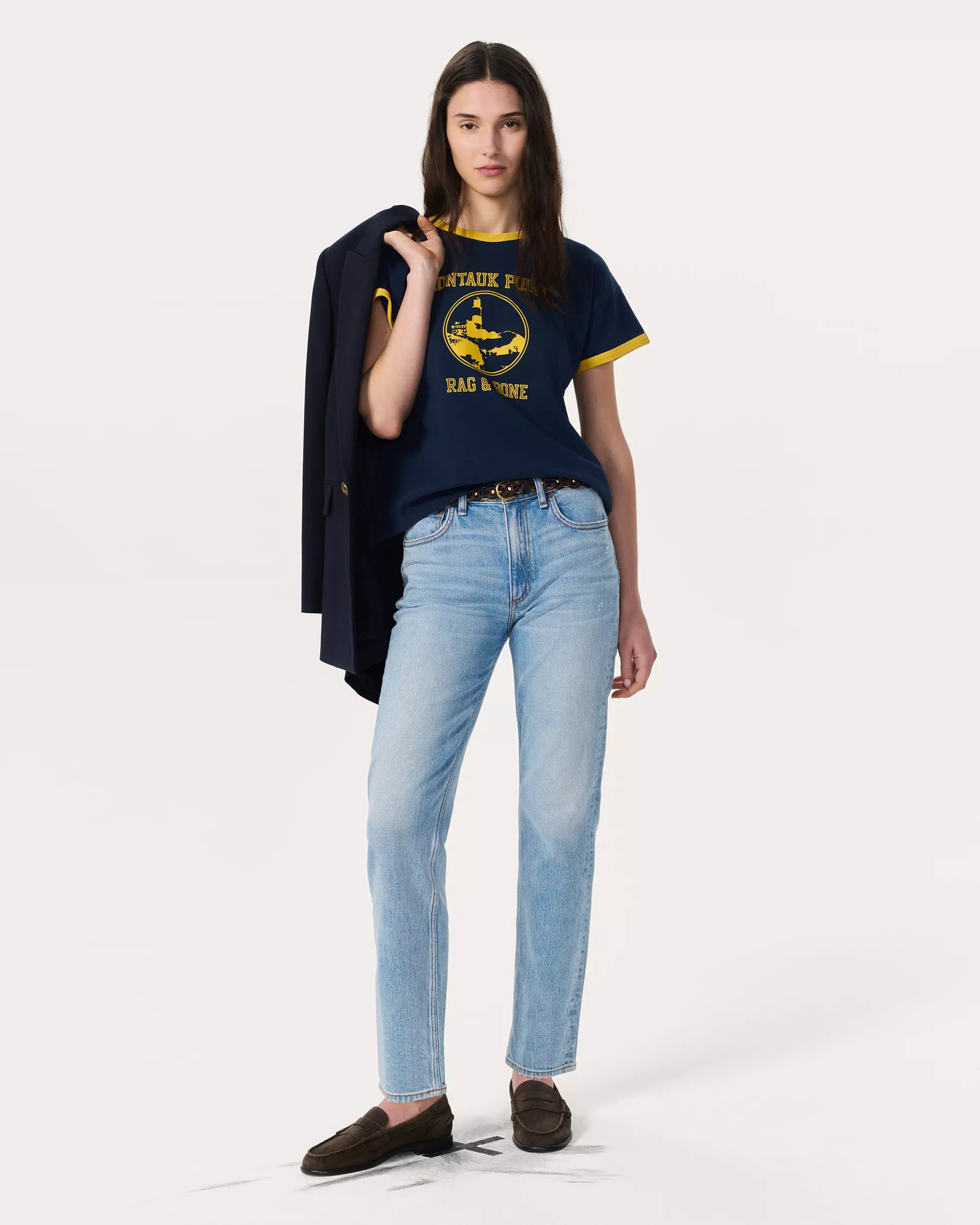 Rag & Bone Montauk Boxy Ringer Tee in Navy
