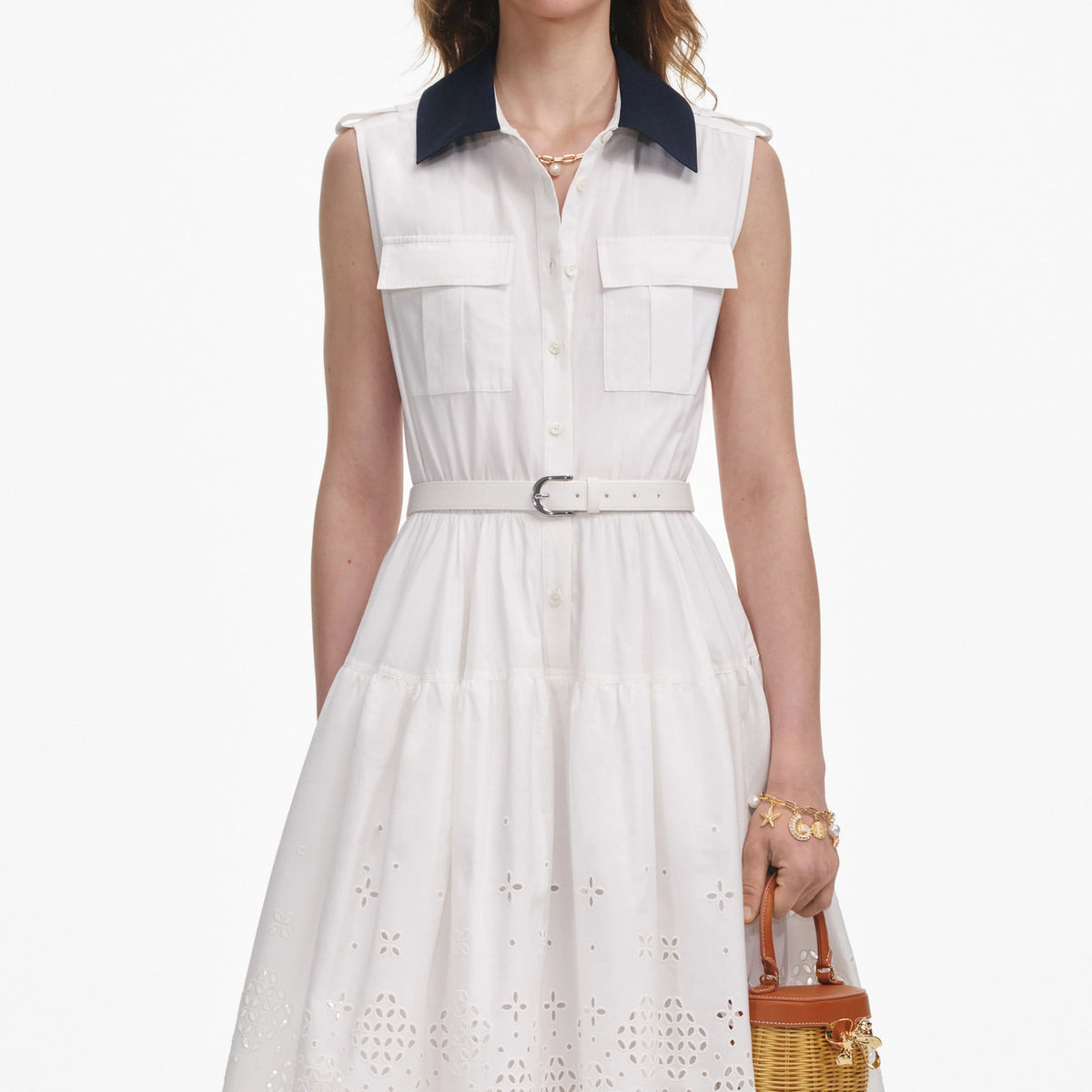 Self Portrait 002 Broderie Midi Dress in White
