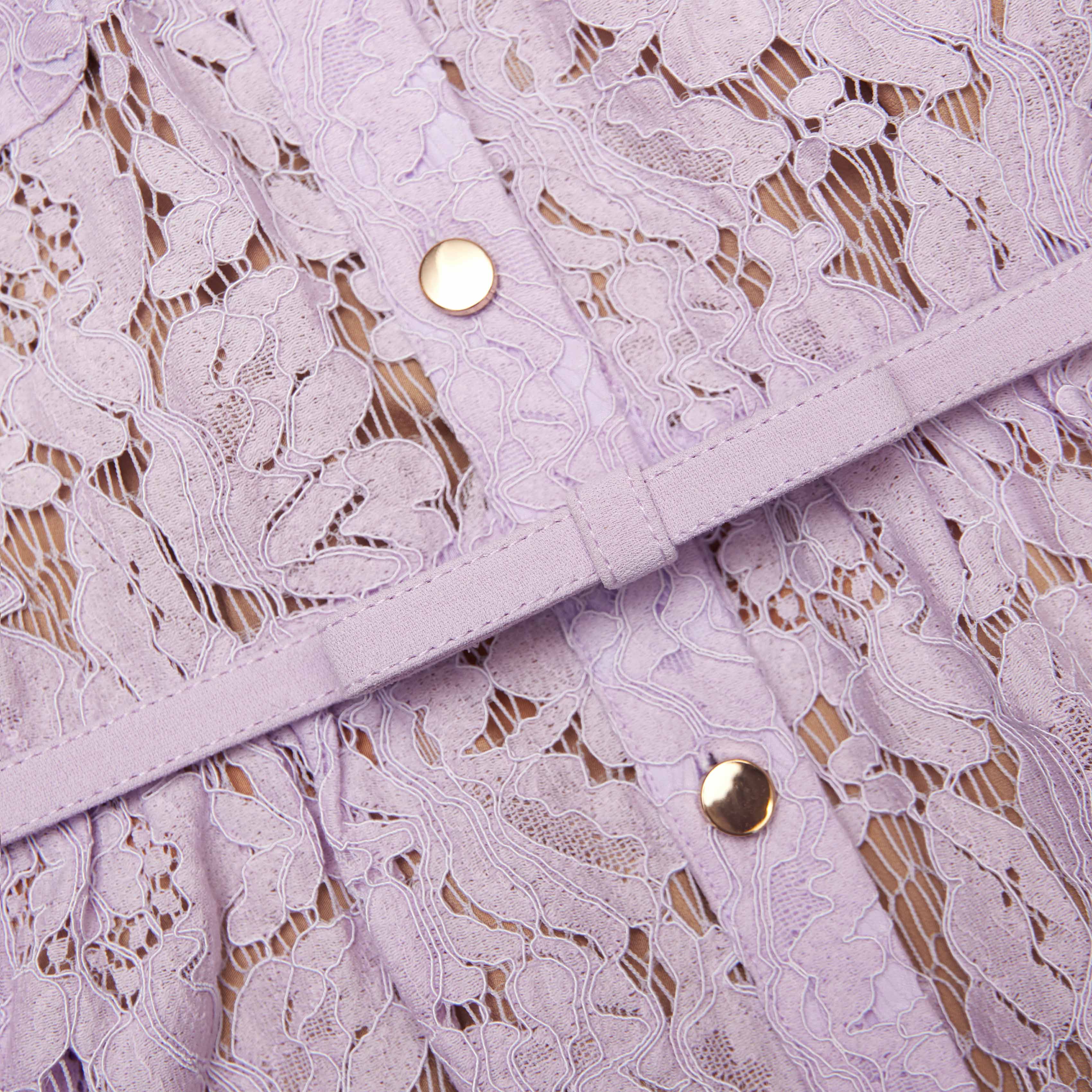 Self Portrait 006 Lace Button Front Midi Dress in Lilac