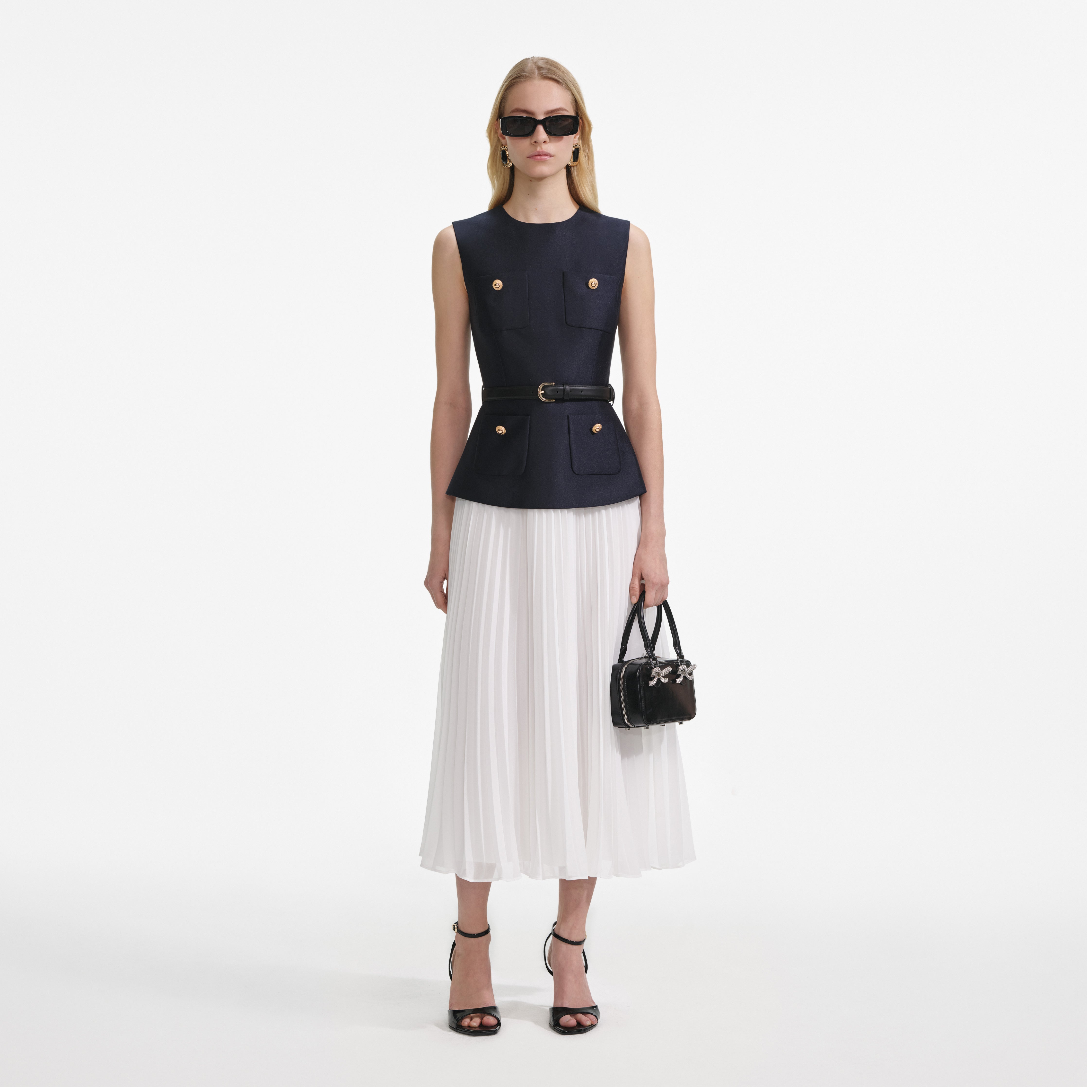 Self Portrait 017 Taffeta Midi Dress in Navy
