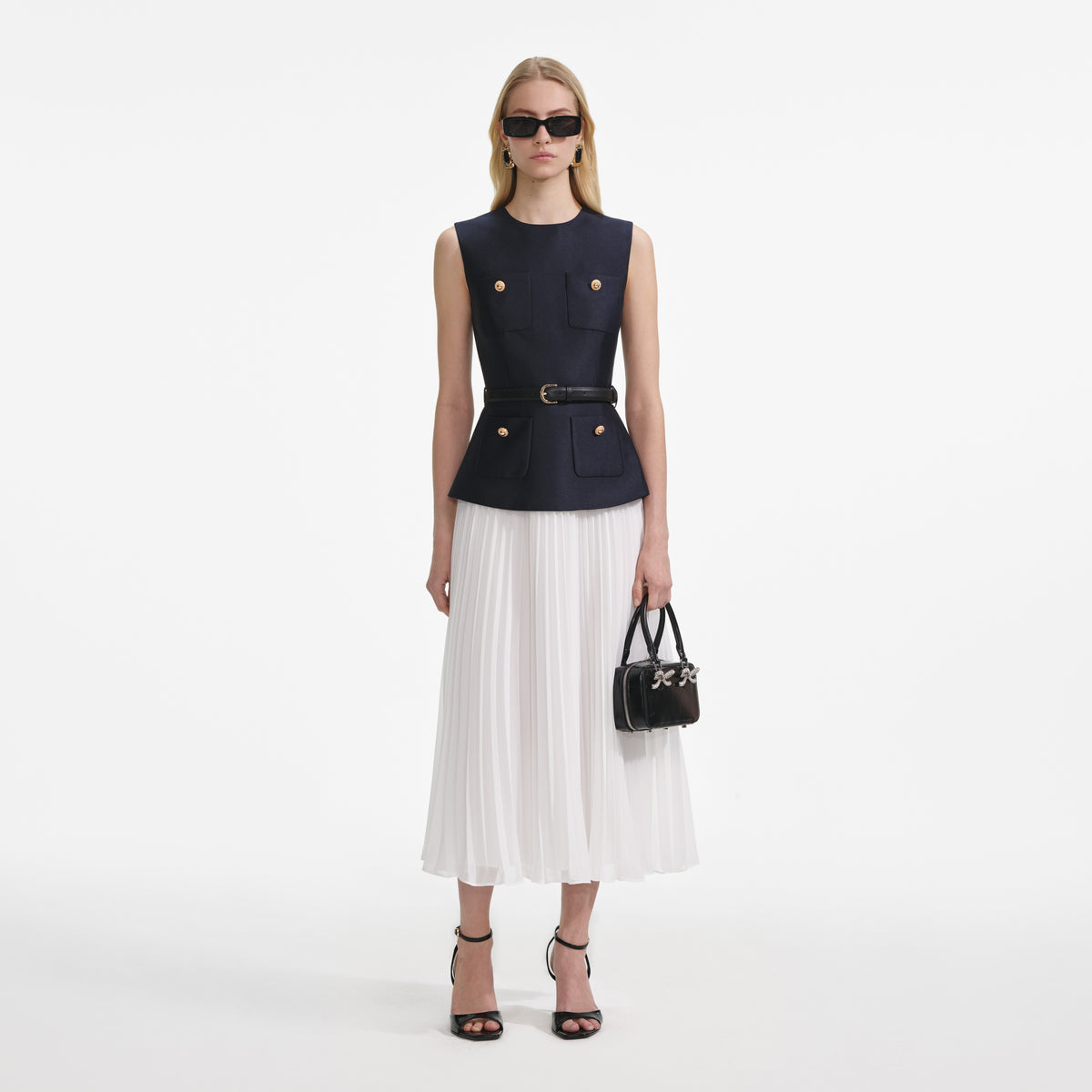 Self Portrait 017 Taffeta Midi Dress in Navy