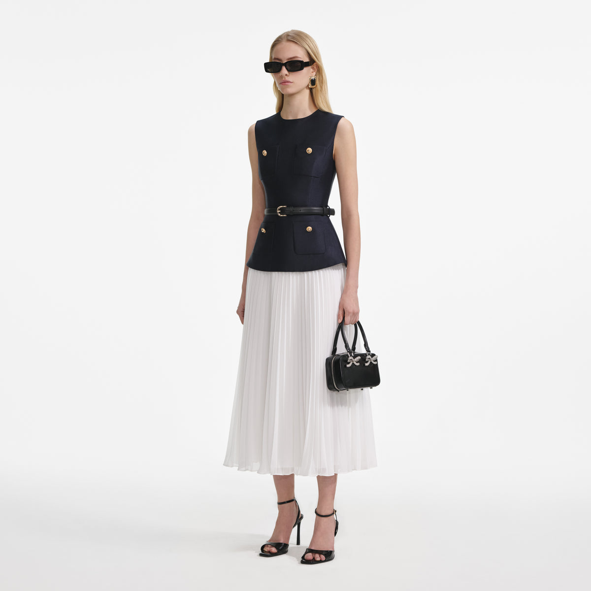 Self Portrait 017 Taffeta Midi Dress in Navy