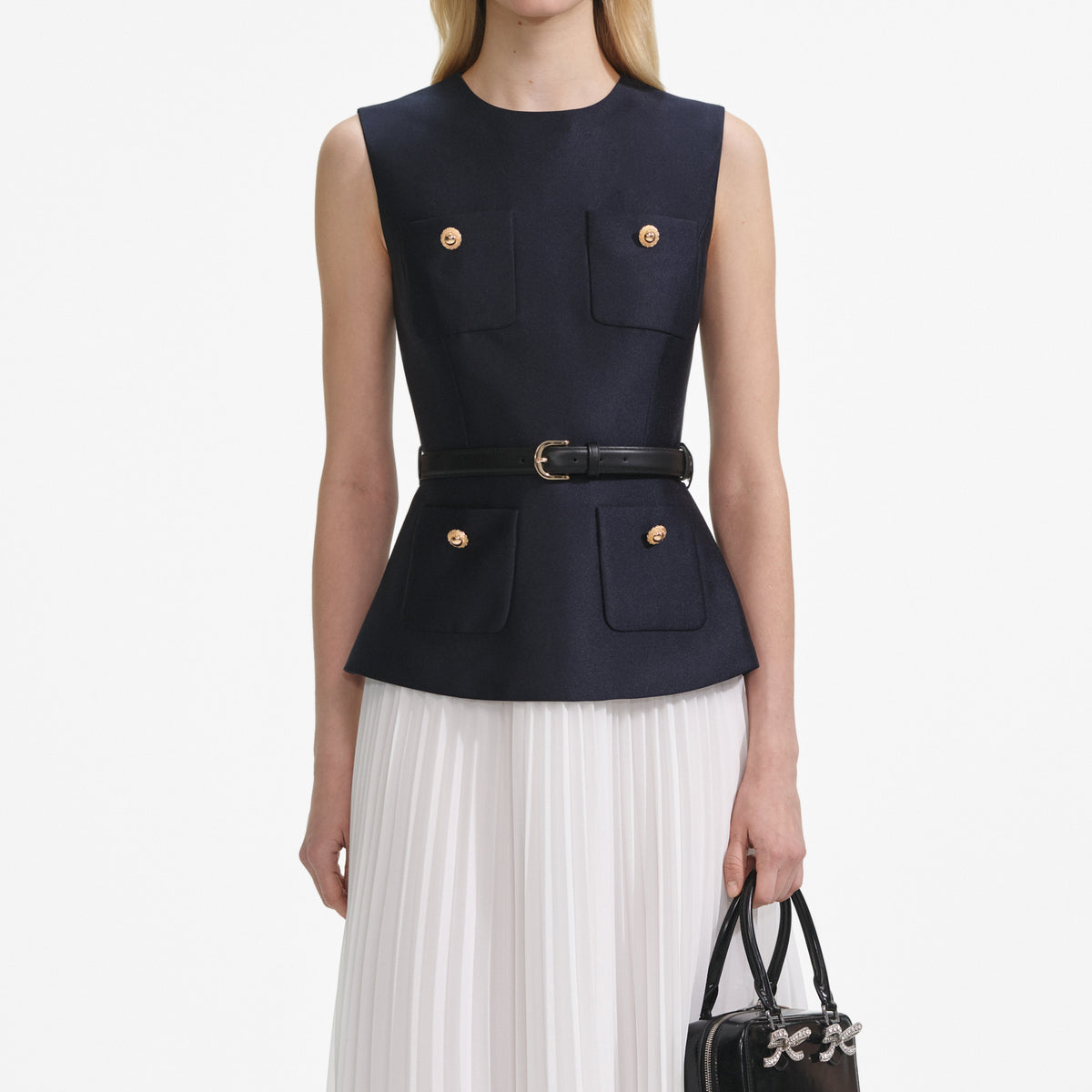 Self Portrait 017 Taffeta Midi Dress in Navy