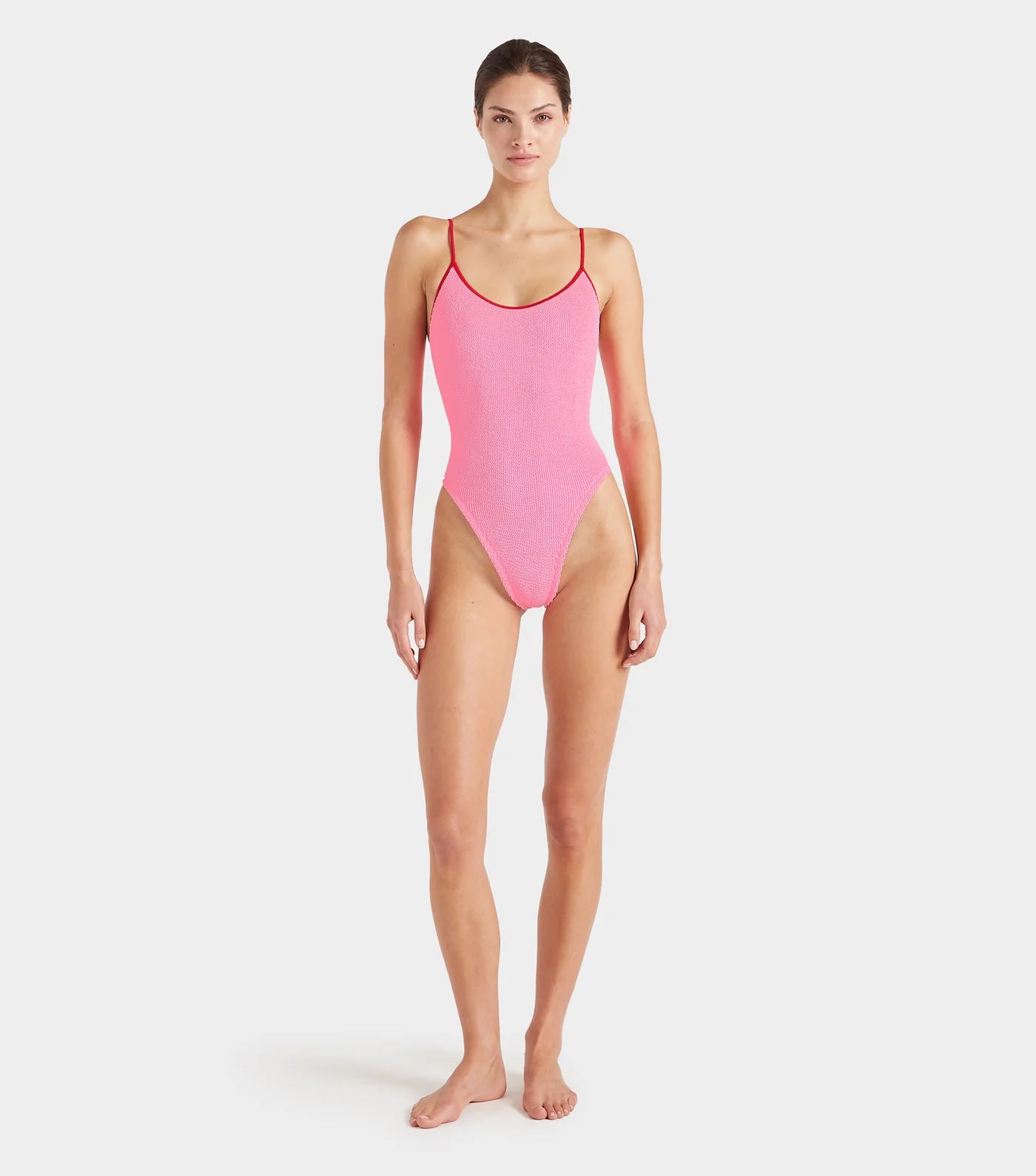 HUNZA G Pamela Swim in Bubblegum, Red