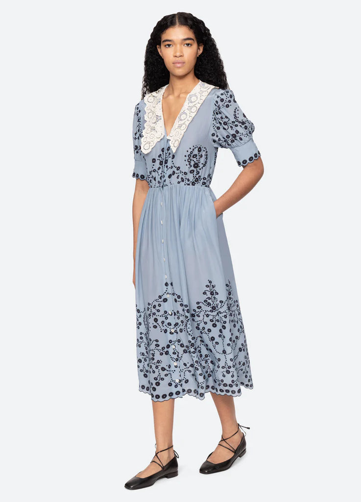 Sea New York Frances Print SS Midi Dress in Blue – shopatanna