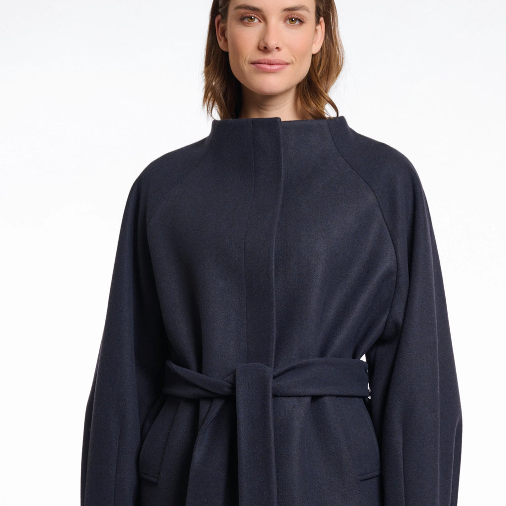 Rino & Pelle Cornelia Collarless Coat Jacket With Tie Belt Toffee Melange