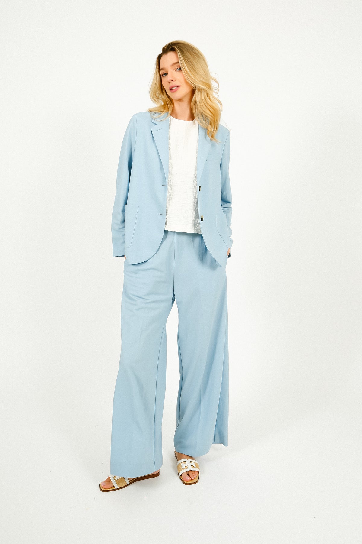 HW Stand Up Collar Blazer in Light Blue