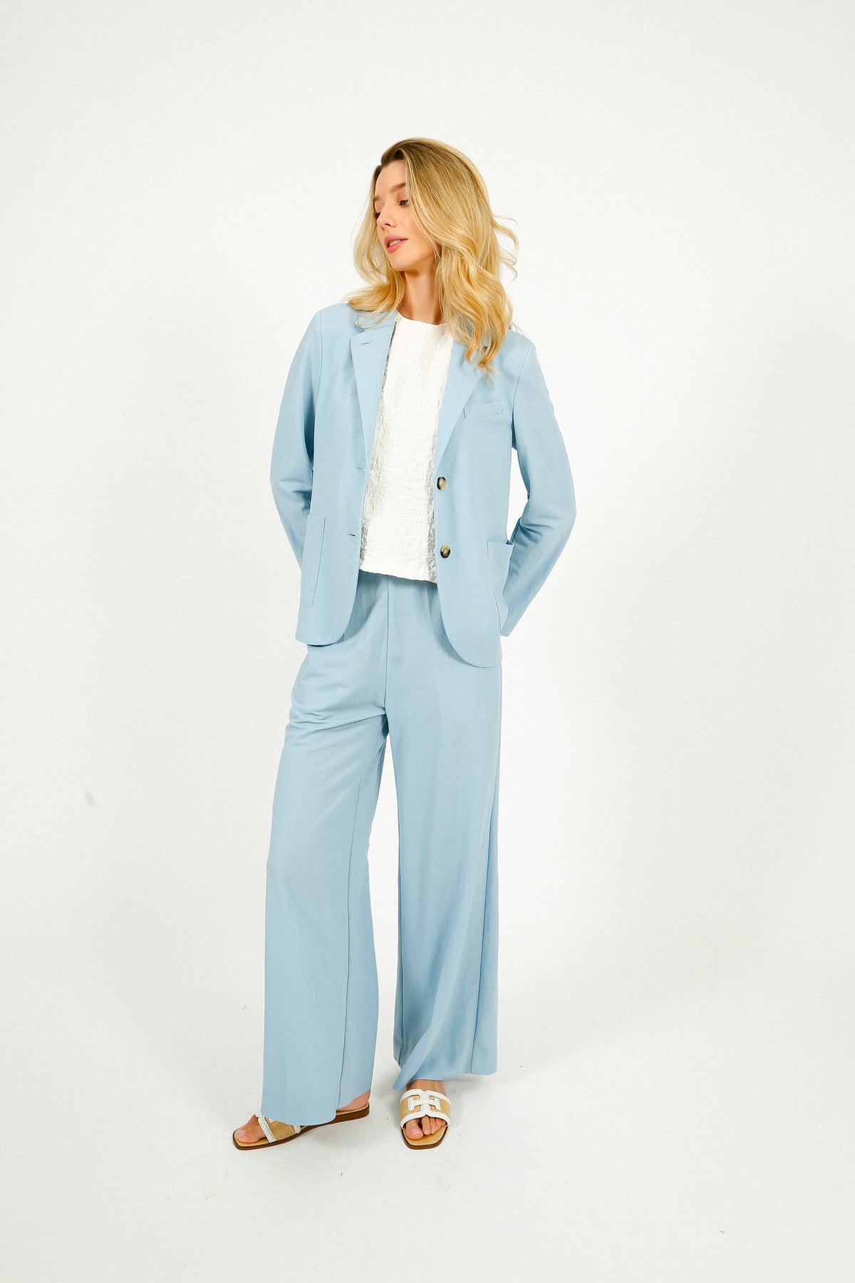 HW Stand Up Collar Blazer in Light Blue