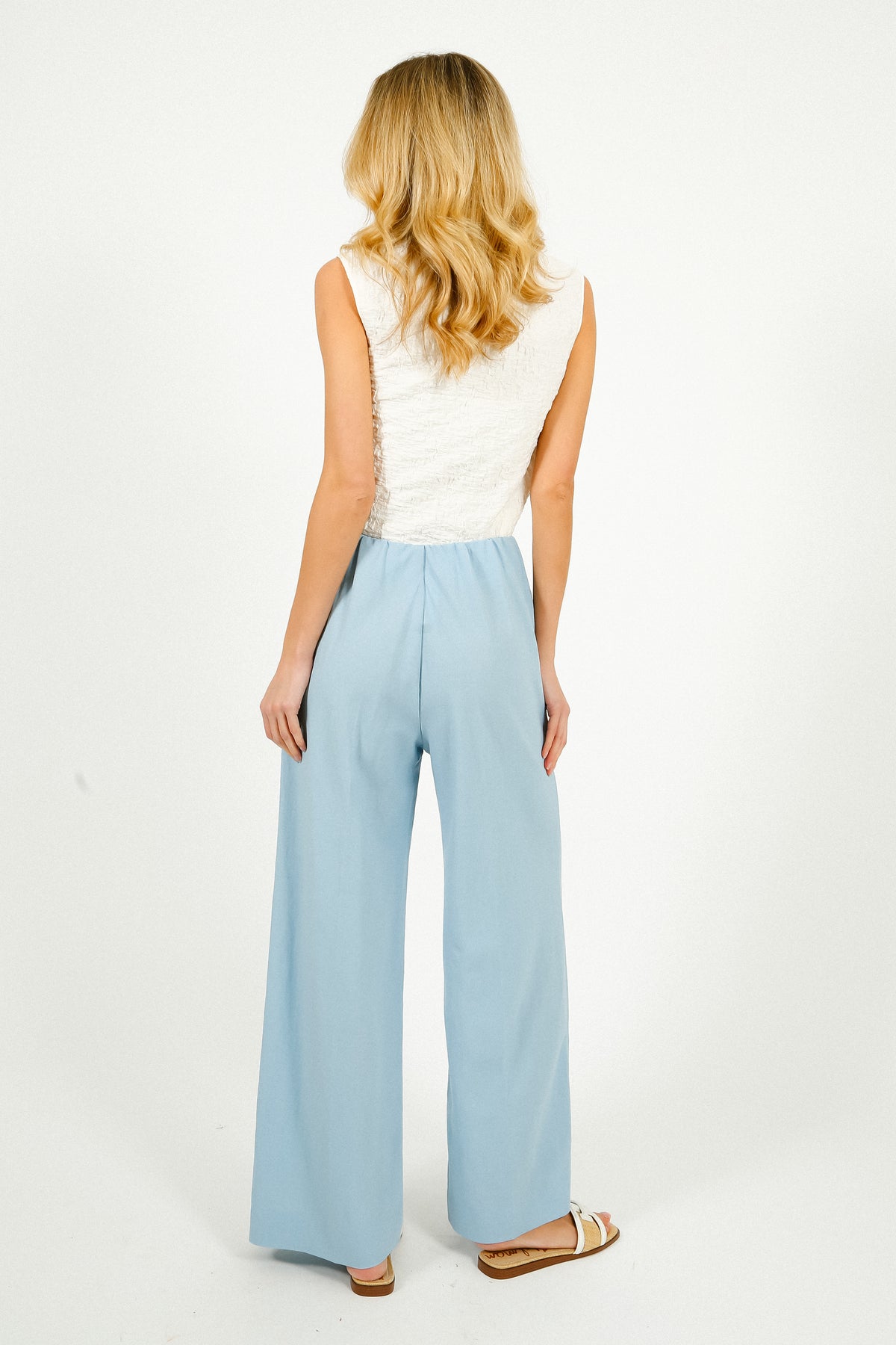HW Flared Rayon Trousers in Light Blue