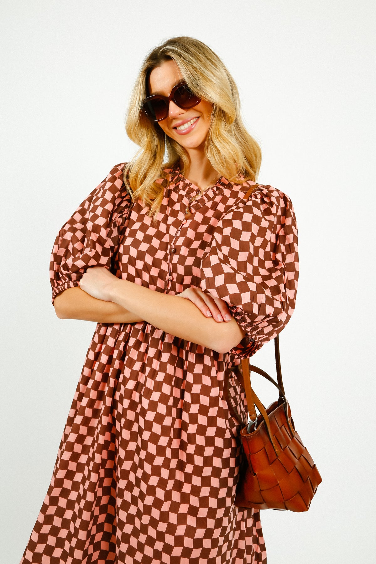 BONTE Briony Dress in Brown, Pink