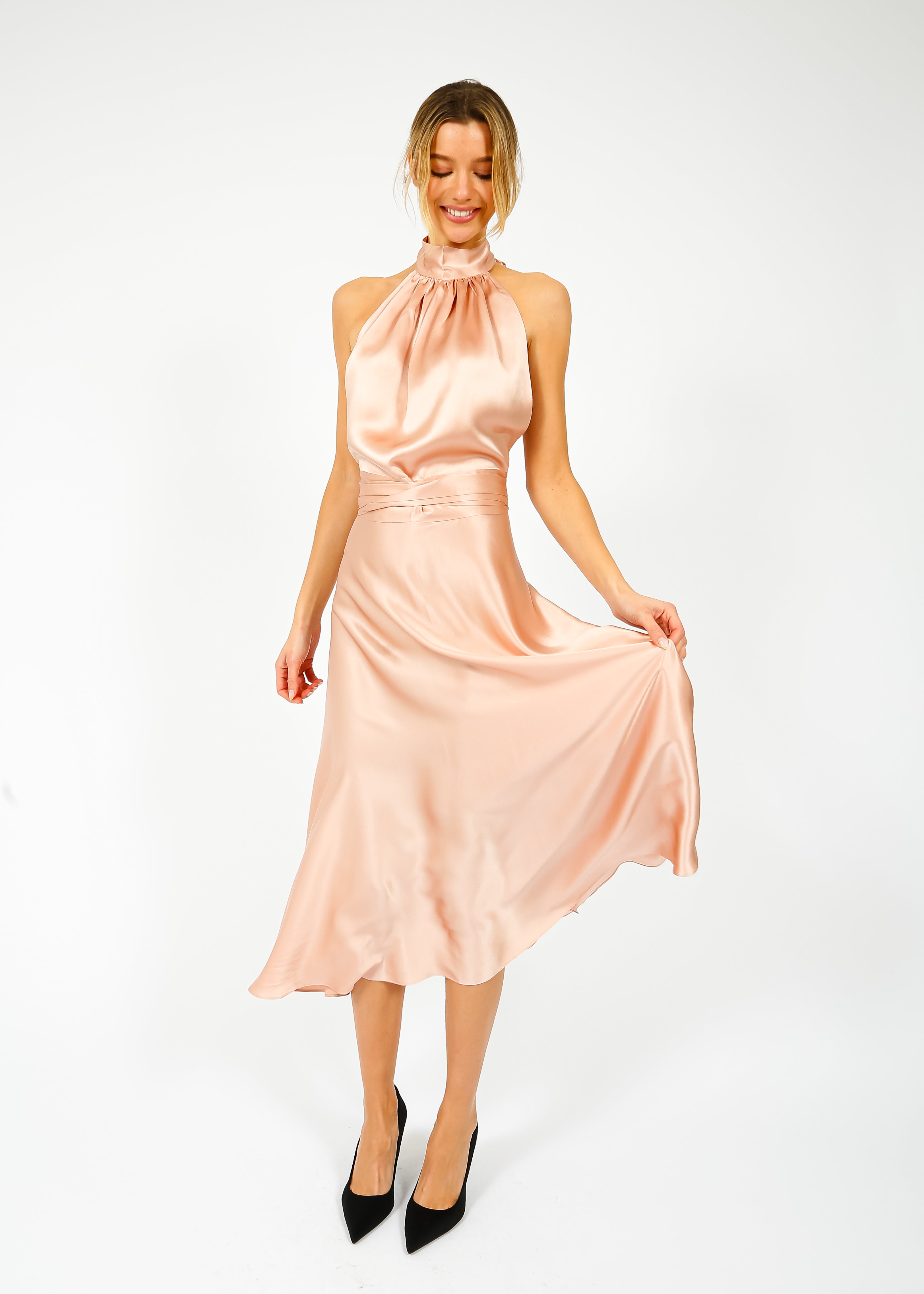 HARMUR Midi Wrap Dress in Rose Beige