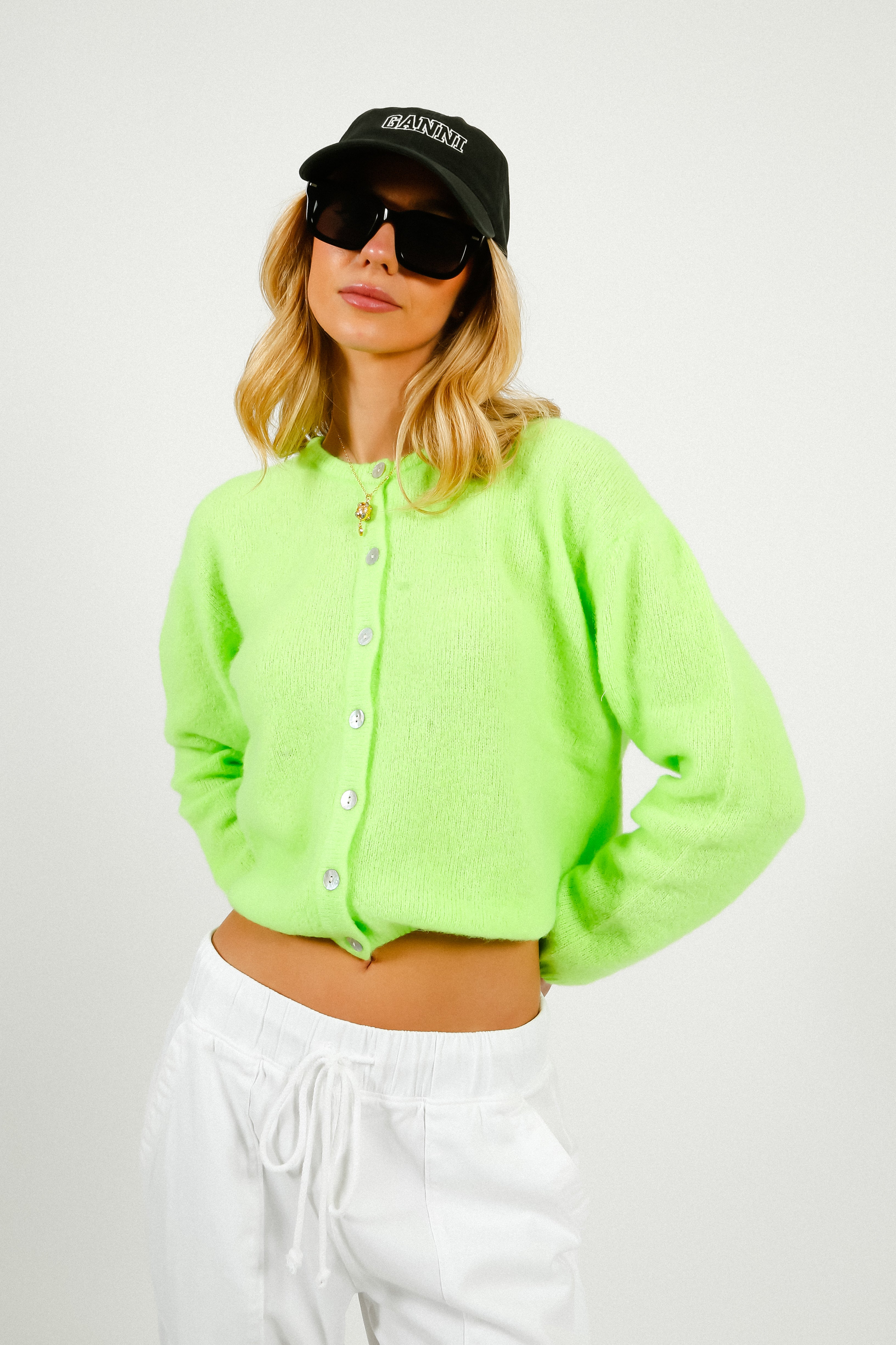 American Vintage Vitow Knit Cardi in Apple Fluro