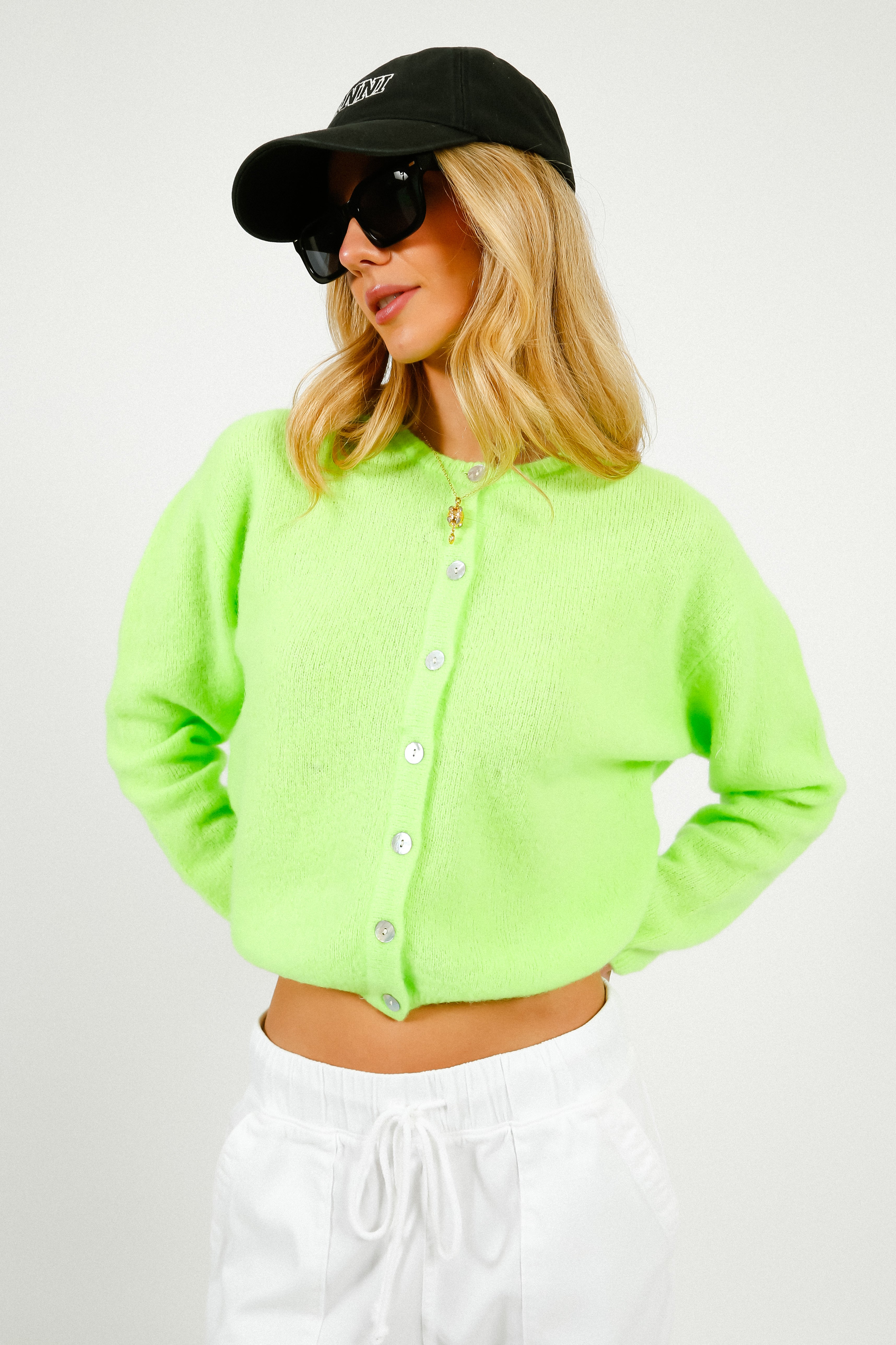 American Vintage Vitow Knit Cardi in Apple Fluro