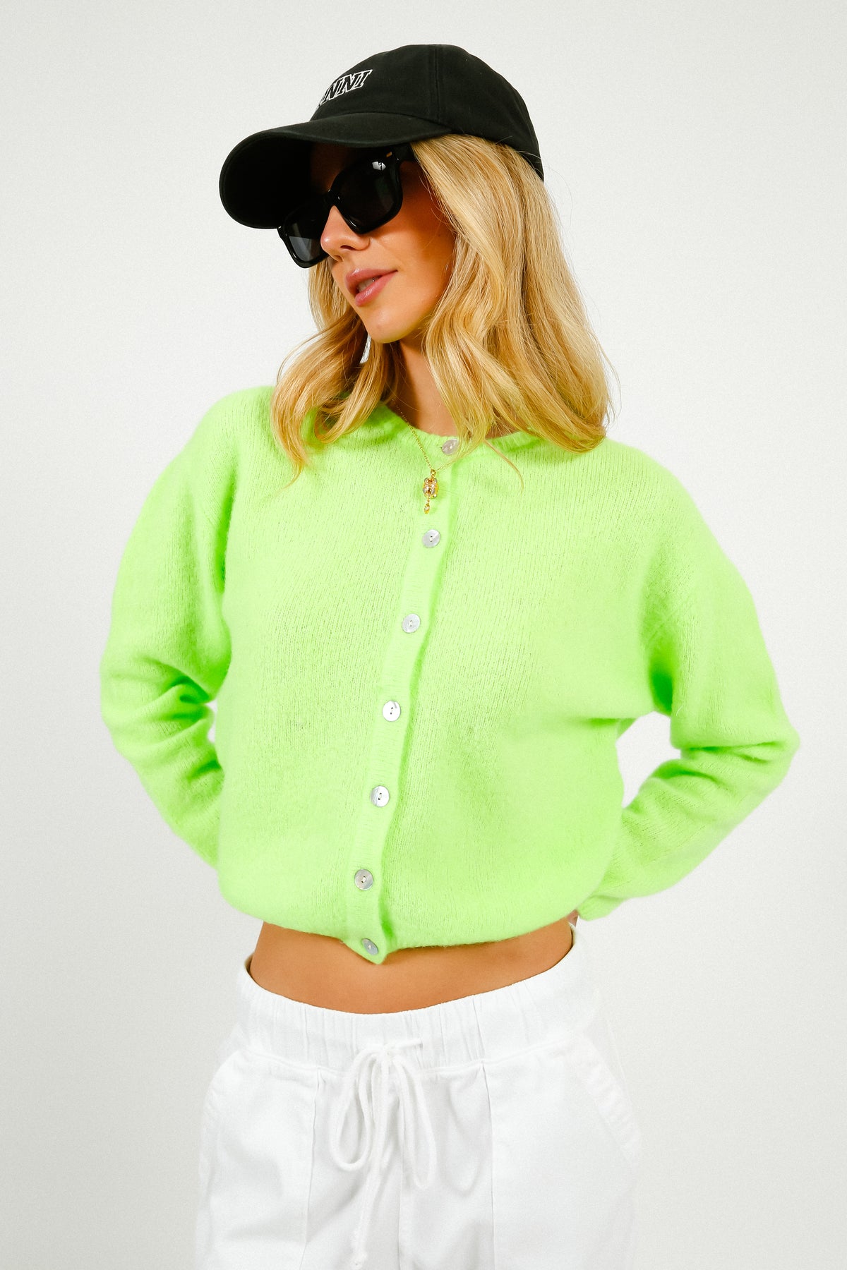 American Vintage Vitow Knit Cardi in Apple Fluro