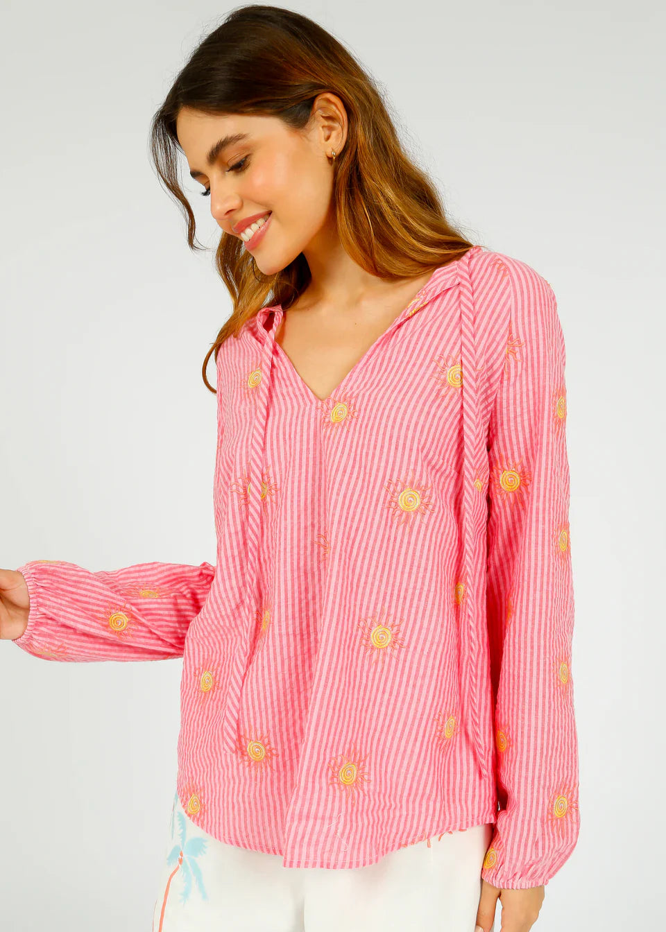 Primrose Park Fleur Top in Wavy Sun Emb Pink