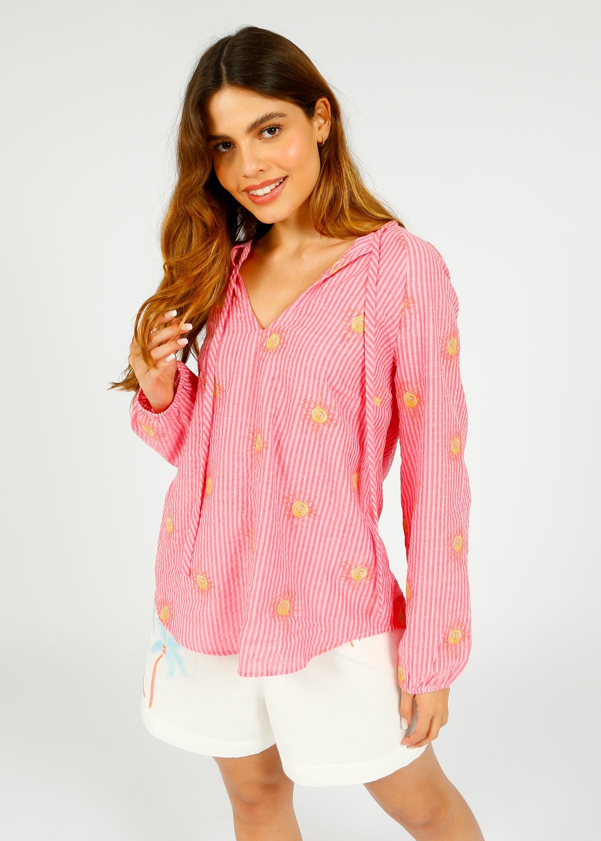 Primrose Park Fleur Top in Wavy Sun Emb Pink