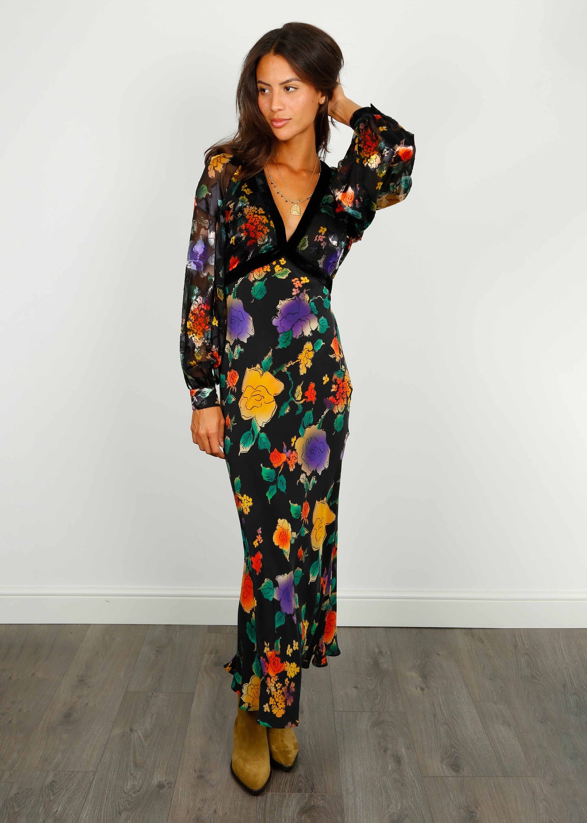 RIXO Ayla Dress in Ombre Bloom Black