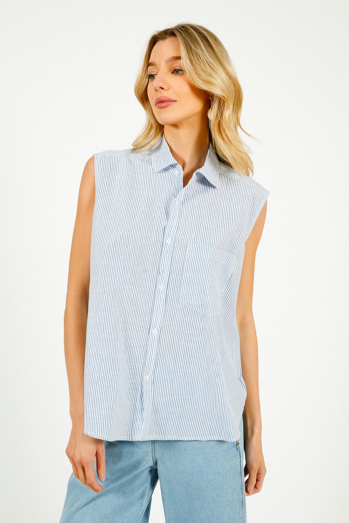 PARK Resort Sleeveless Shirt Blue & White Stripe