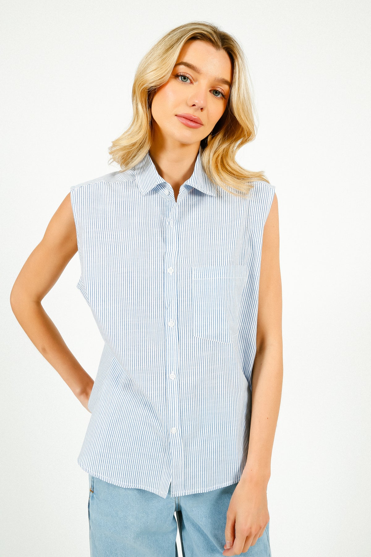 PARK Resort Sleeveless Shirt Blue & White Stripe