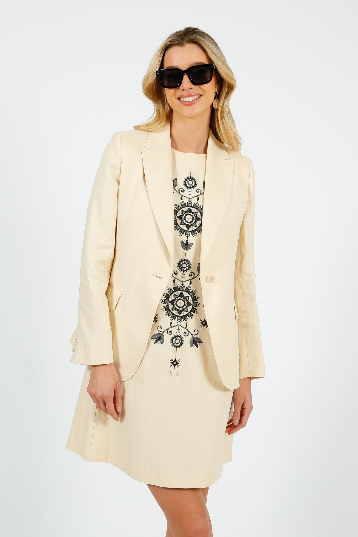 MM Donald Dress in Ivory Geometric