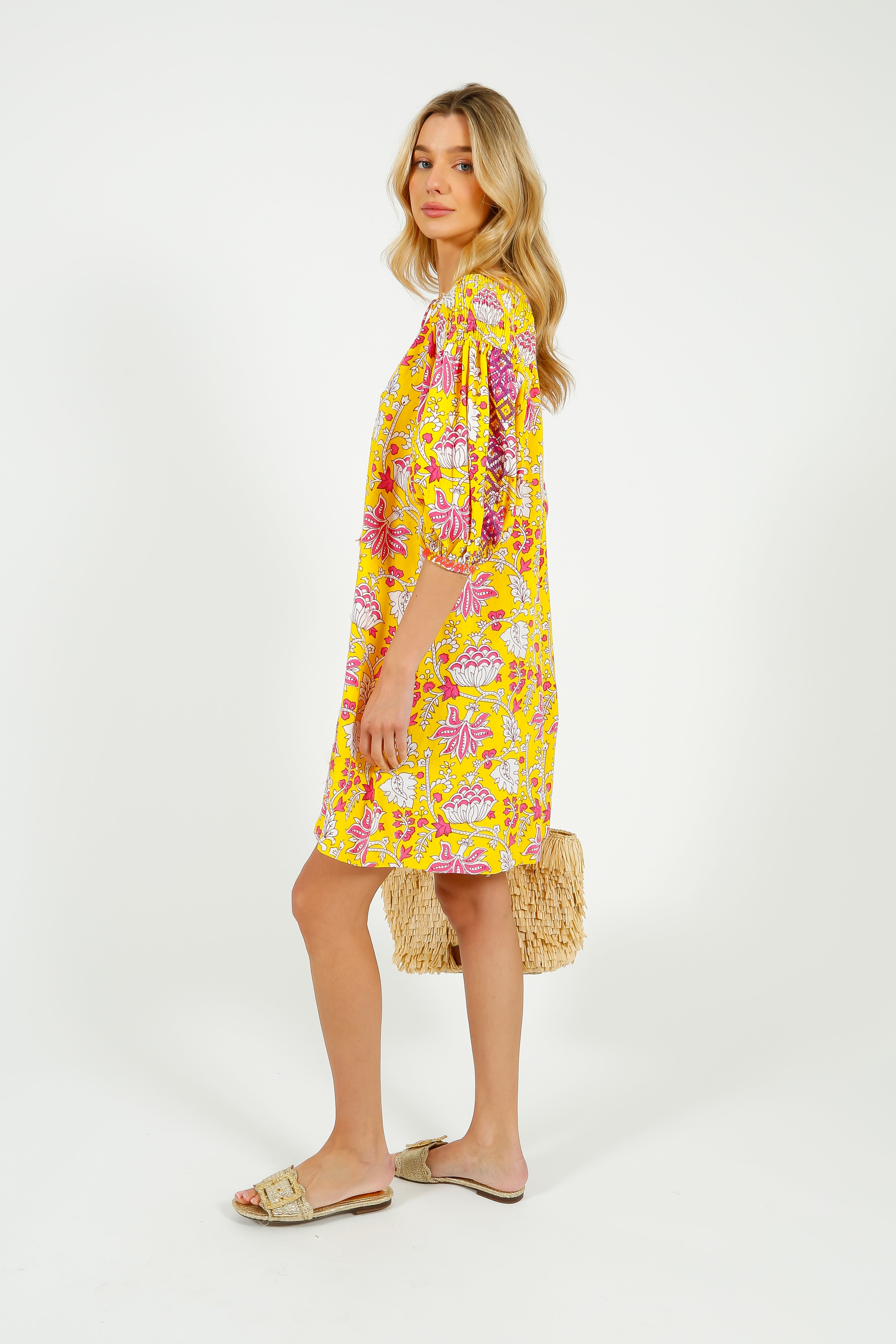 PDS 334 Embroidered Dress in Yellow