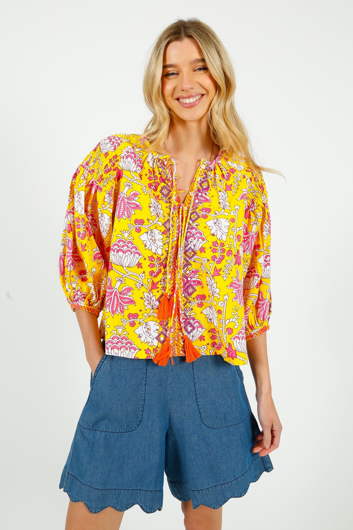 PDS 333 Embroidered Blouse in Yellow
