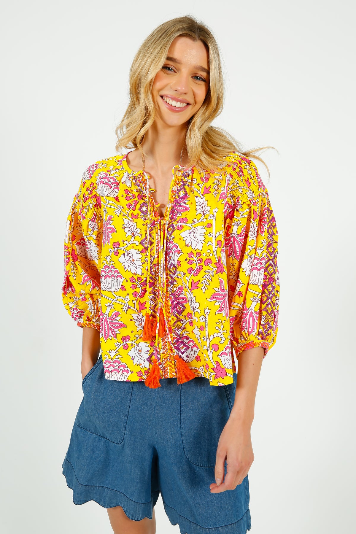 PDS 333 Embroidered Blouse in Yellow