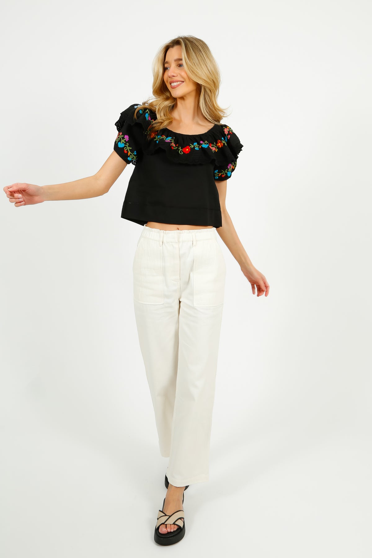 RIXO Lisette Top in Ombre Floral Black