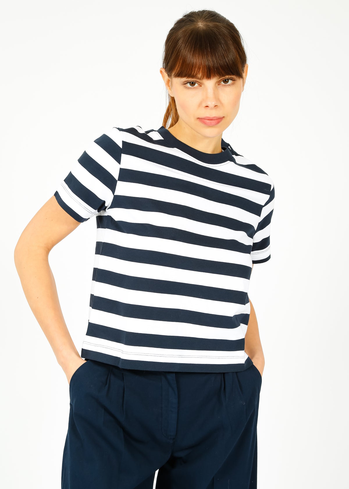 SLF Essential SS Striped Tee in Dark Sapphire