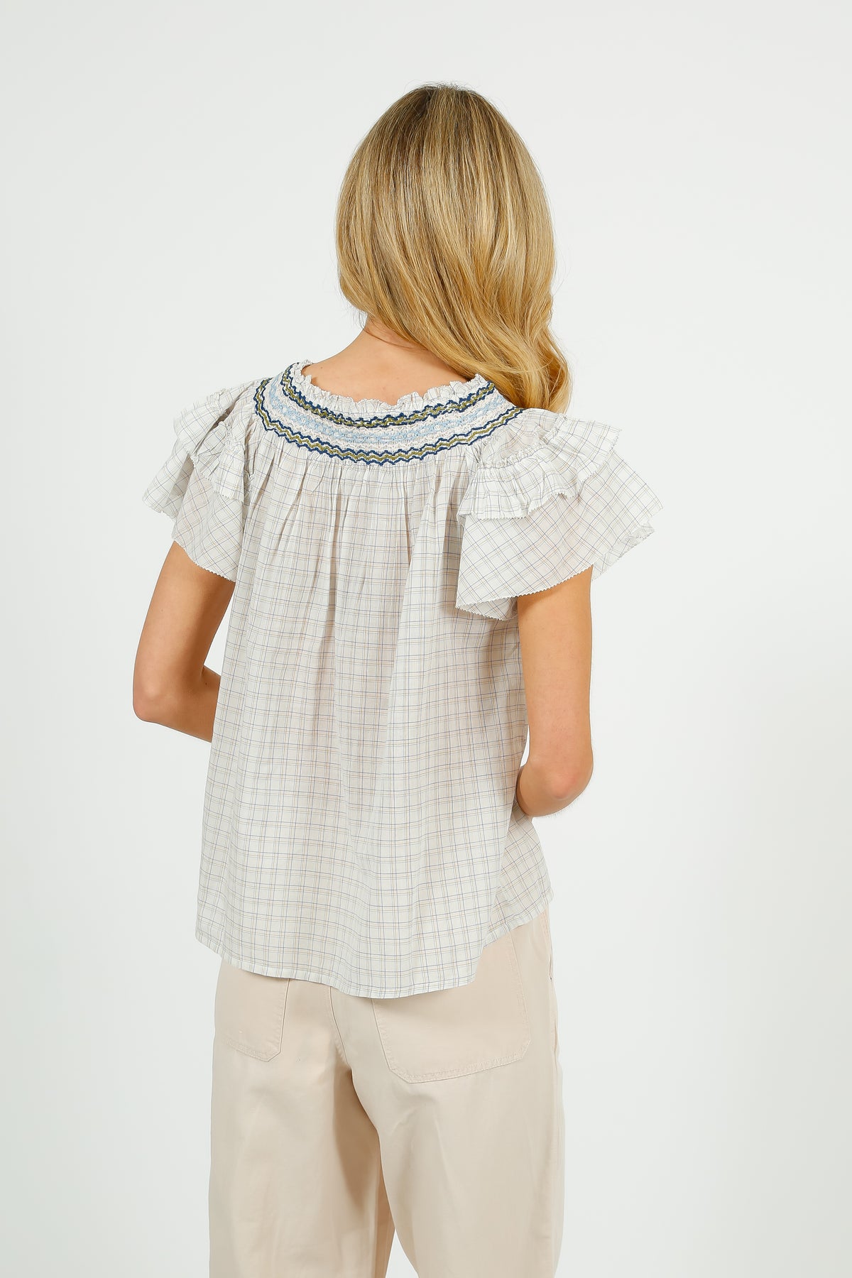 BR Cathy Gingham Blouse in White