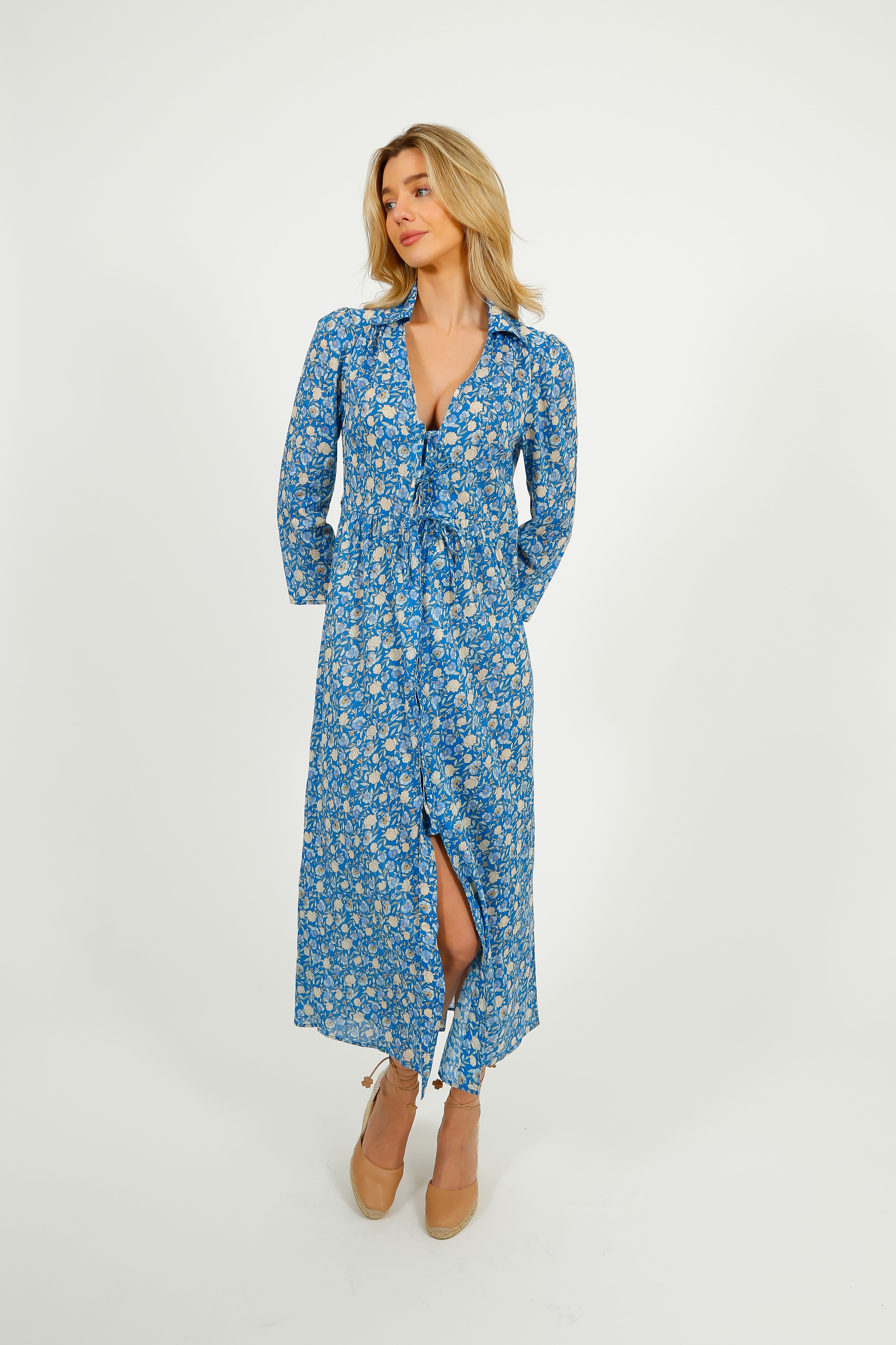 RIXO Franchi Dress in Shell Pansy Indigo