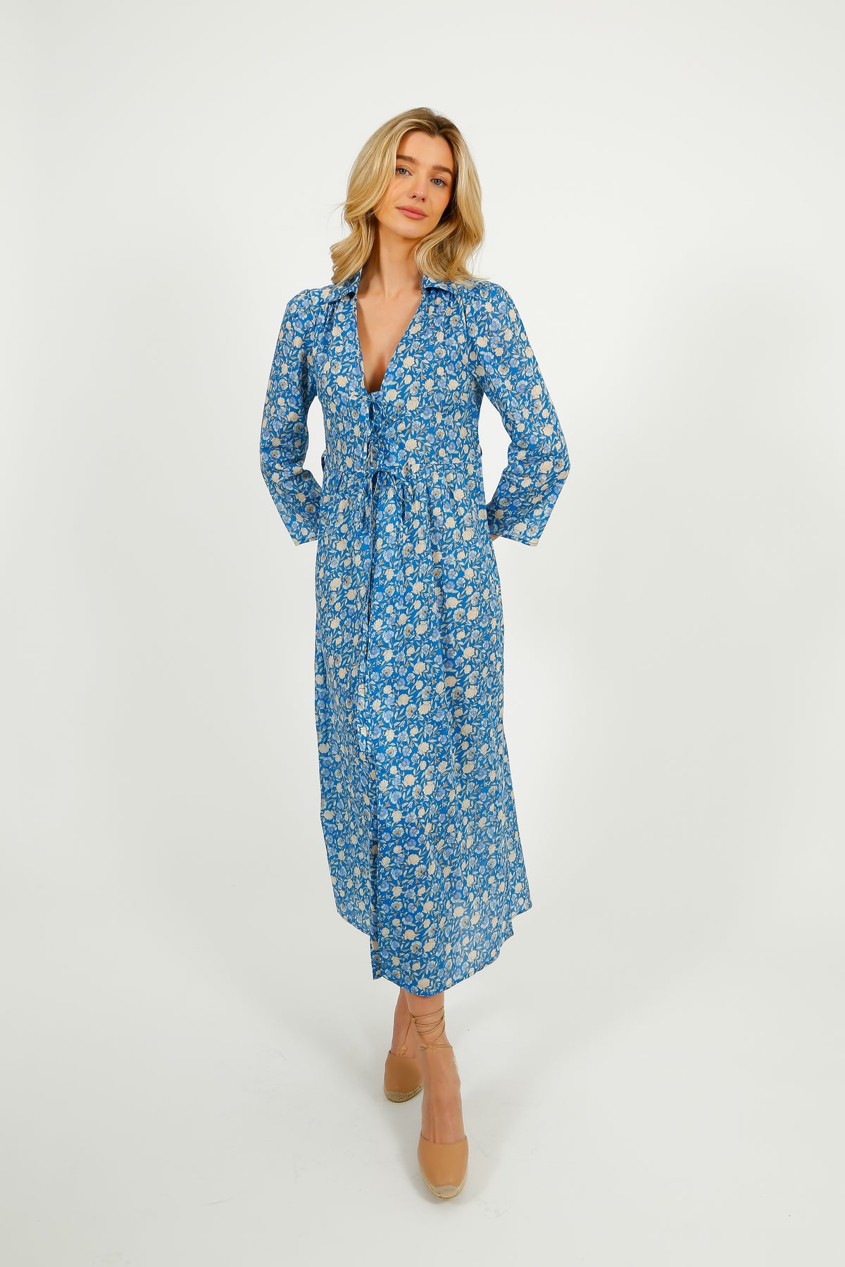 RIXO Franchi Dress in Shell Pansy Indigo