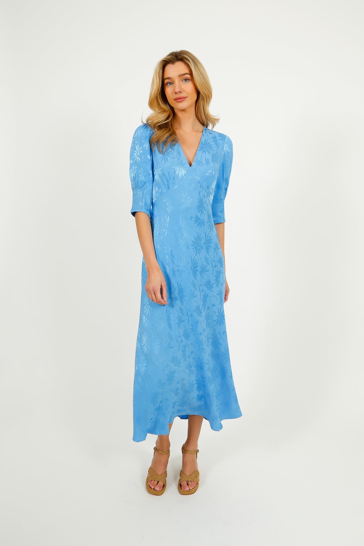 RIXO Zadie Dress in Daisy Jacquard Blue