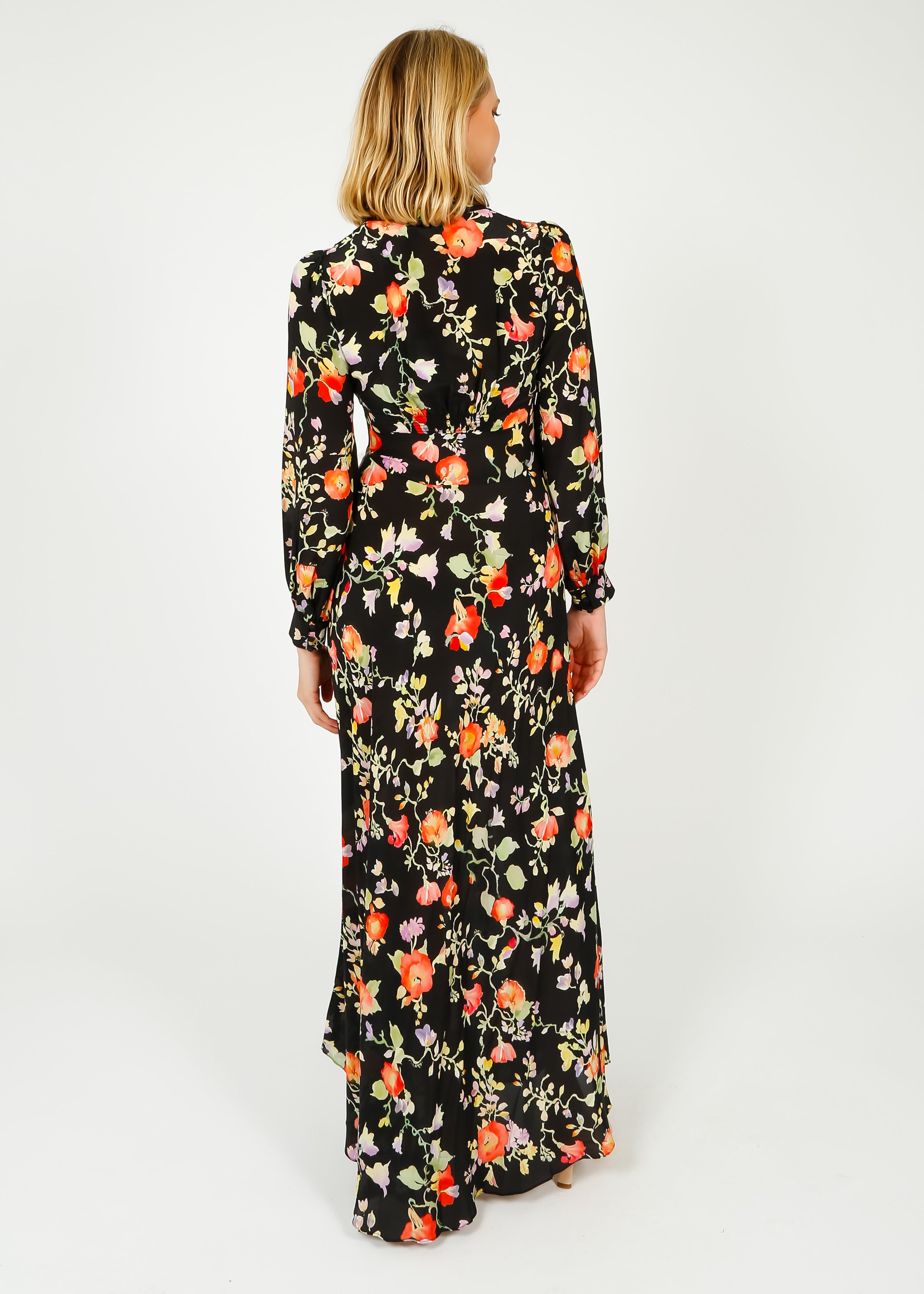 RIXO GOLD Emory Dress in Waterblossom Noir